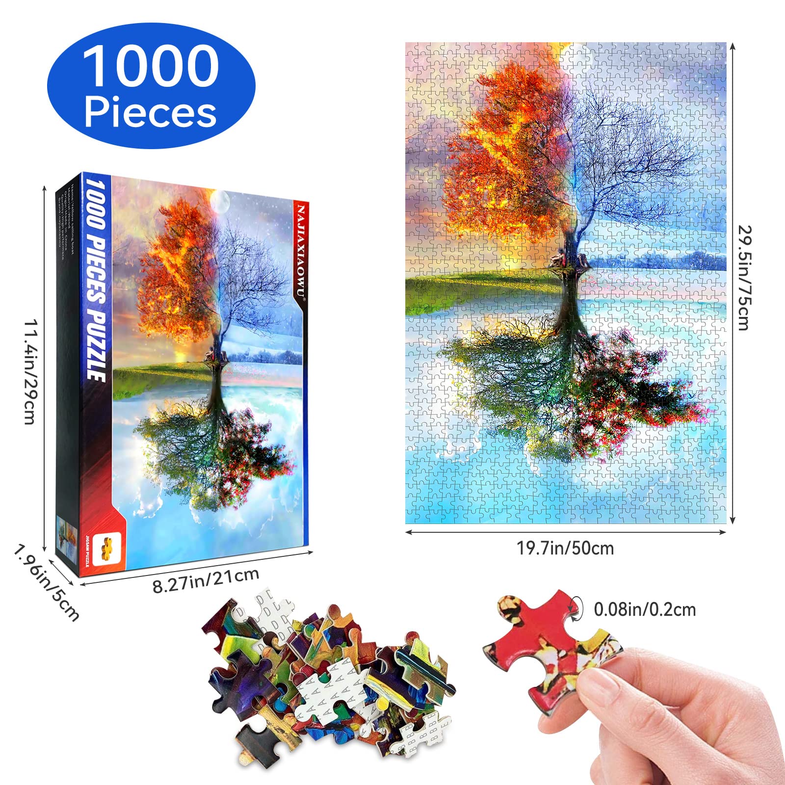 1000 Piece Wooden Jigsaw Puzzle for Adults - DIY 4 Season Tree Landscape - Modern Home Decor & Wall Art - Intellectual Game & Unique Gift (75x50cm) - Perfect for Family Game Nights, Stress Relief, and Home Office Decor