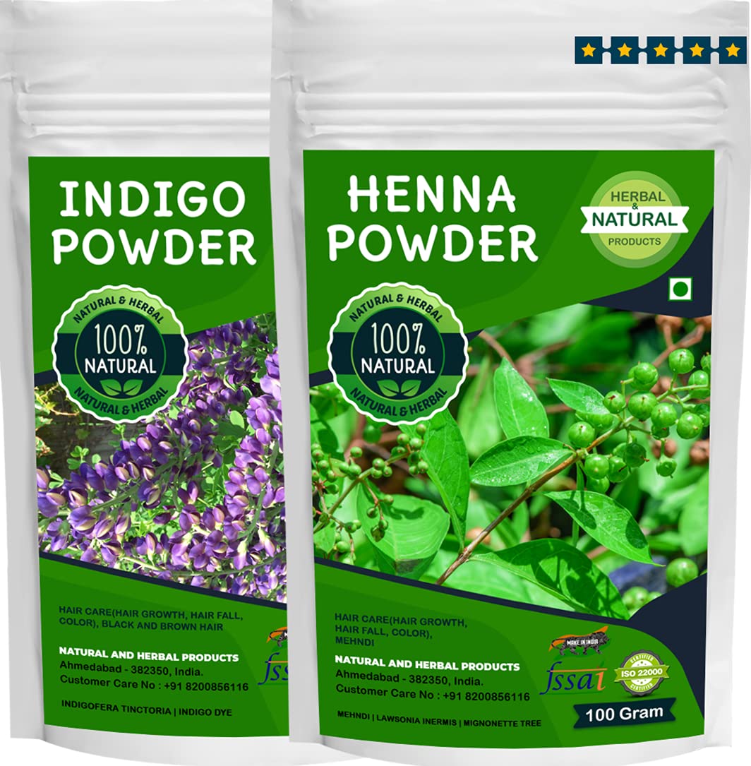 Natural Henna & Indigo Powder for Hair Growth, Hair Loss Treatment & Hair Color - 100g (Pack of 2) | Organic Hair Care for Gray Coverage & Healthy Scalp | DIY Hair Dye & Conditioning Treatment at Home