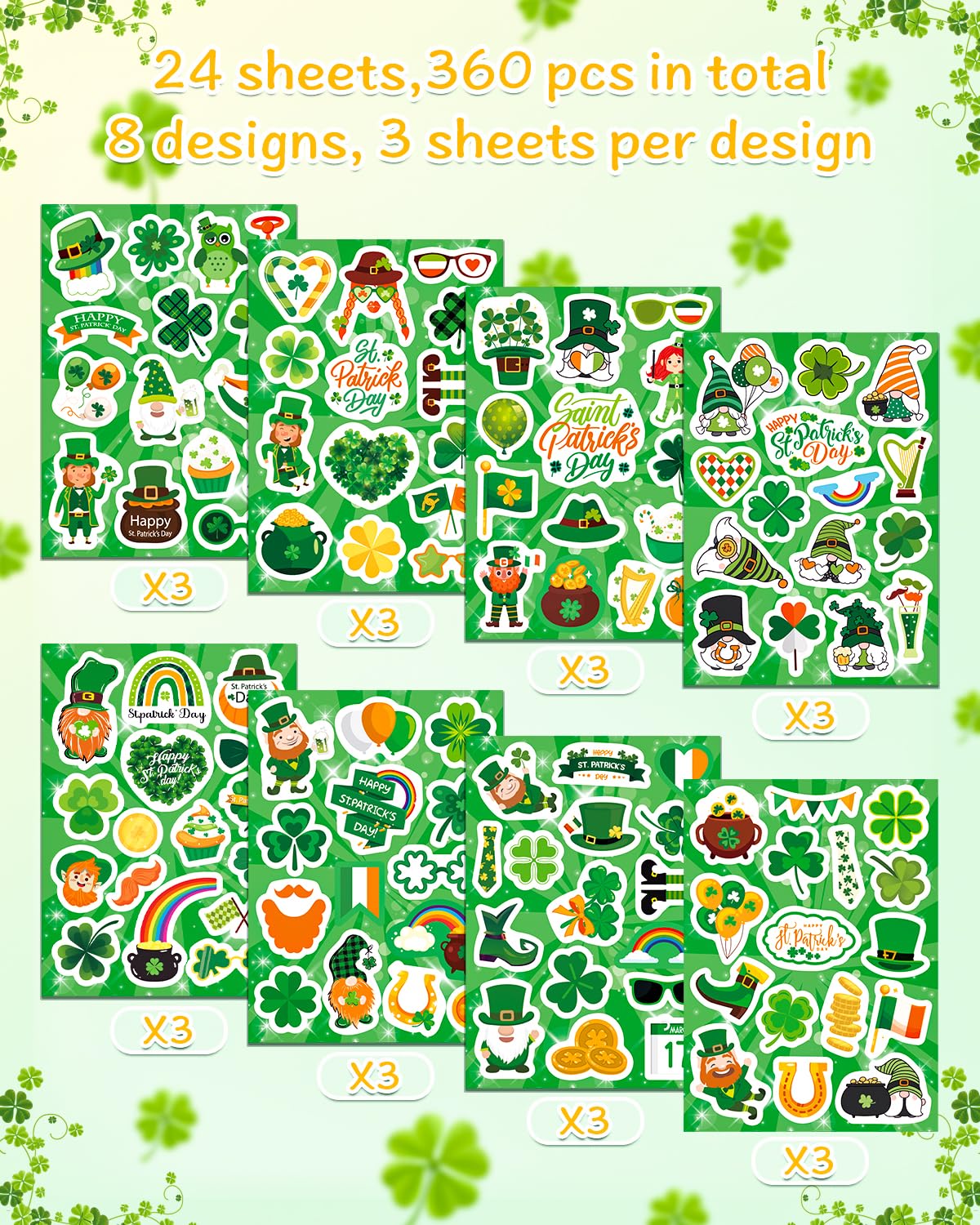 24 Sheets St. Patrick's Day Stickers for Kids - Irish Themed Party Favor, DIY Crafts & Decorations - Perfect for Scrapbooking, School Projects & Holiday Celebrations
