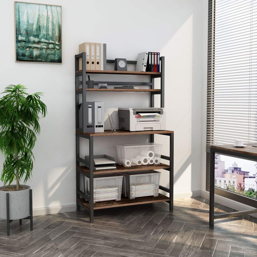 Tribesigns 5-Tier Kitchen Bakers Rack with Hutch - Industrial Microwave Stand, Free Standing Kitchen Cart with Storage Shelf Organizer in Rustic Brown - Perfect for Small Kitchen, Pantry Organization & Baking Supplies Storage