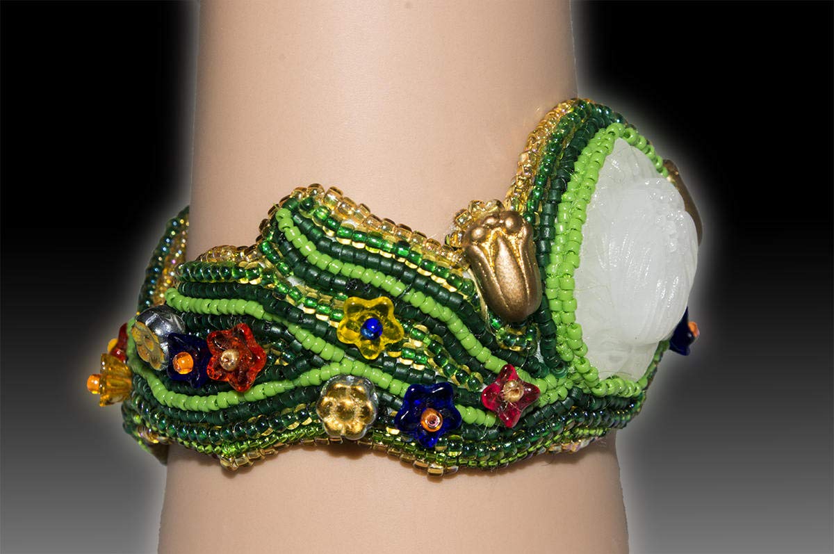 Lotus Jade Bead Embroidered Boho Bracelet - Colorful & Elegant Handmade Jewelry for Women | Perfect for Festivals, Yoga, and Boho Fashion