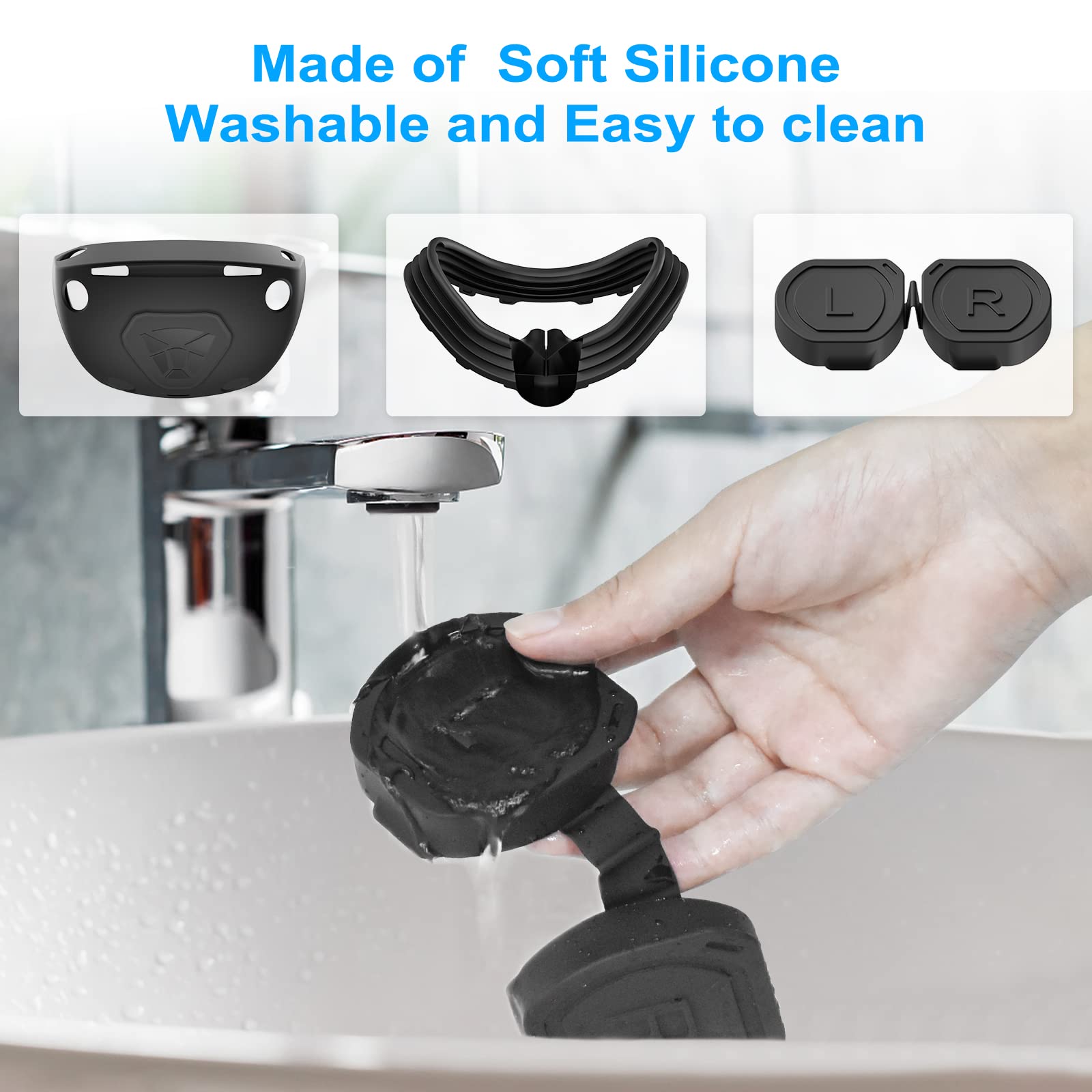 VR Protector Set for PlayStation VR2: Silicone PSVR2 Headset Cover, Face Cushion Protector, Lens Dust Cover & 2 Pack Controller Thumb Grips for PS5 VR - Sweatproof, Washable & Anti-Slip Accessories - Perfect for Gaming, VR Fitness & Long Play Sessions