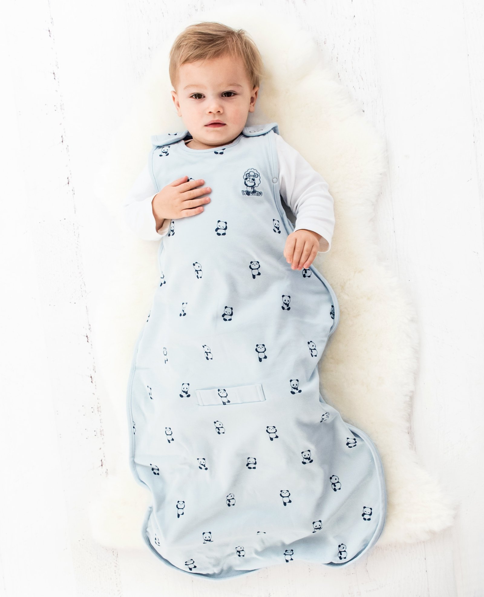 Woolino 4 Season Baby Sleep Sack - Organic Cotton & Merino Wool Sleeping Bag for Infants 2-24 Months | Adjustable Universal Size with Two-Way Zipper | Perfect for Nursery, Daycare & Travel | Panda Design