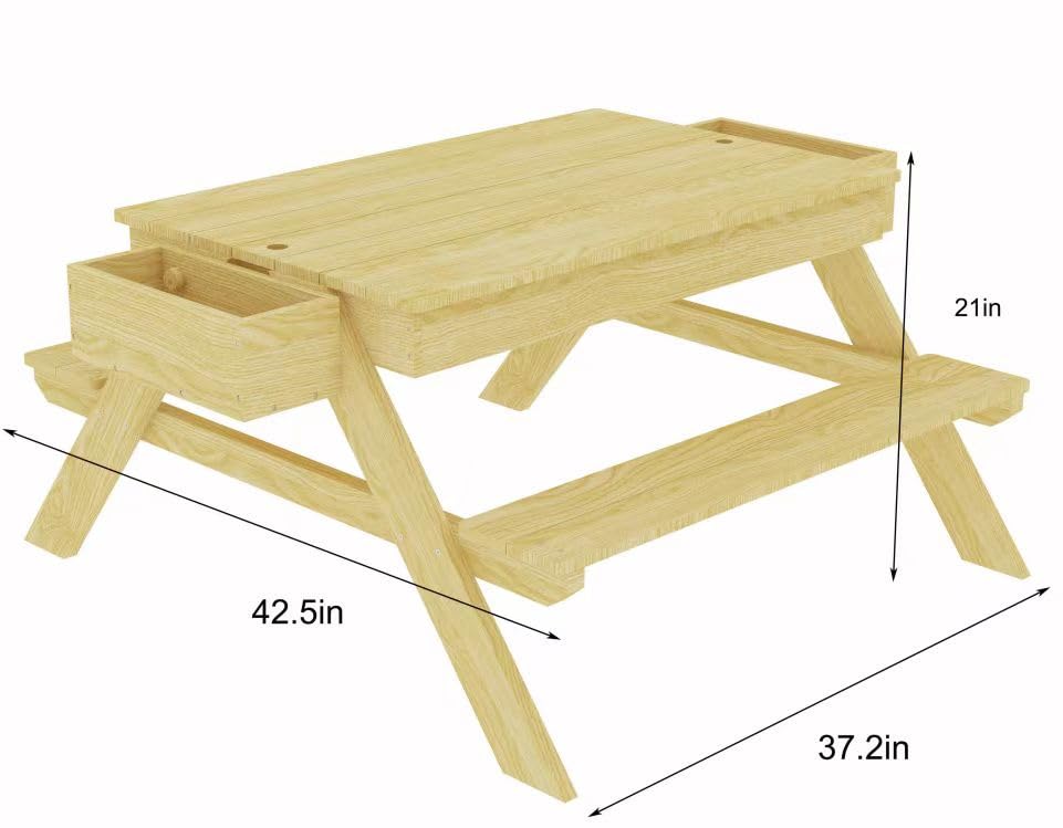 Avenlur Kids Wooden Sand and Water Table - Durable Pine Wood Sensory Play Table with Storage Shelf - Portable Outdoor Activity Center for Creative & Imaginative Play - Perfect for Backyard, Beach, and Playroom Fun