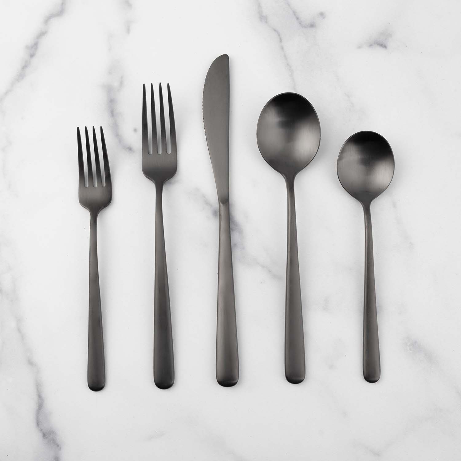 Lorenn Black Satin 20-Piece Flatware Set - Elegant Stainless Steel Cutlery for Dinner Parties, Weddings & Formal Dining