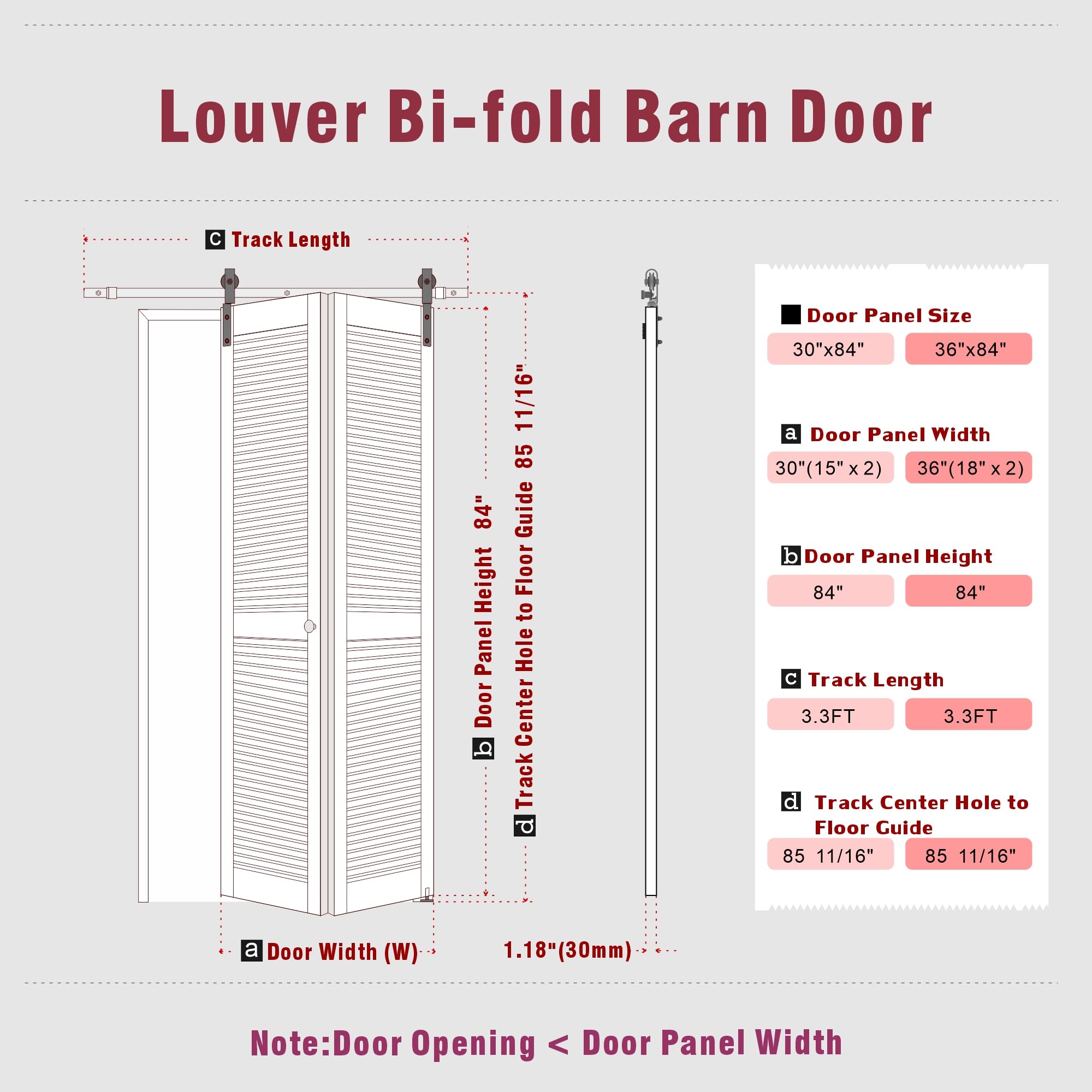 30in x 84in White MDF Bifold Sliding Barn Door with Louver Design - Includes 3.3FT Track & Hardware for Easy DIY Assembly - Perfect for Closets, Bedrooms & Farmhouse Style Homes