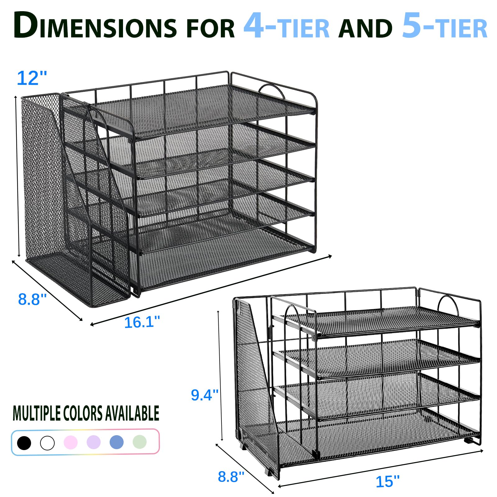 OPNCIE 4-Tier Paper Letter Tray File Organizer - Black Desk Organizer for Office, Classroom & Workspace | Perfect for Document Storage, Mail Sorting & Office Supplies Organization