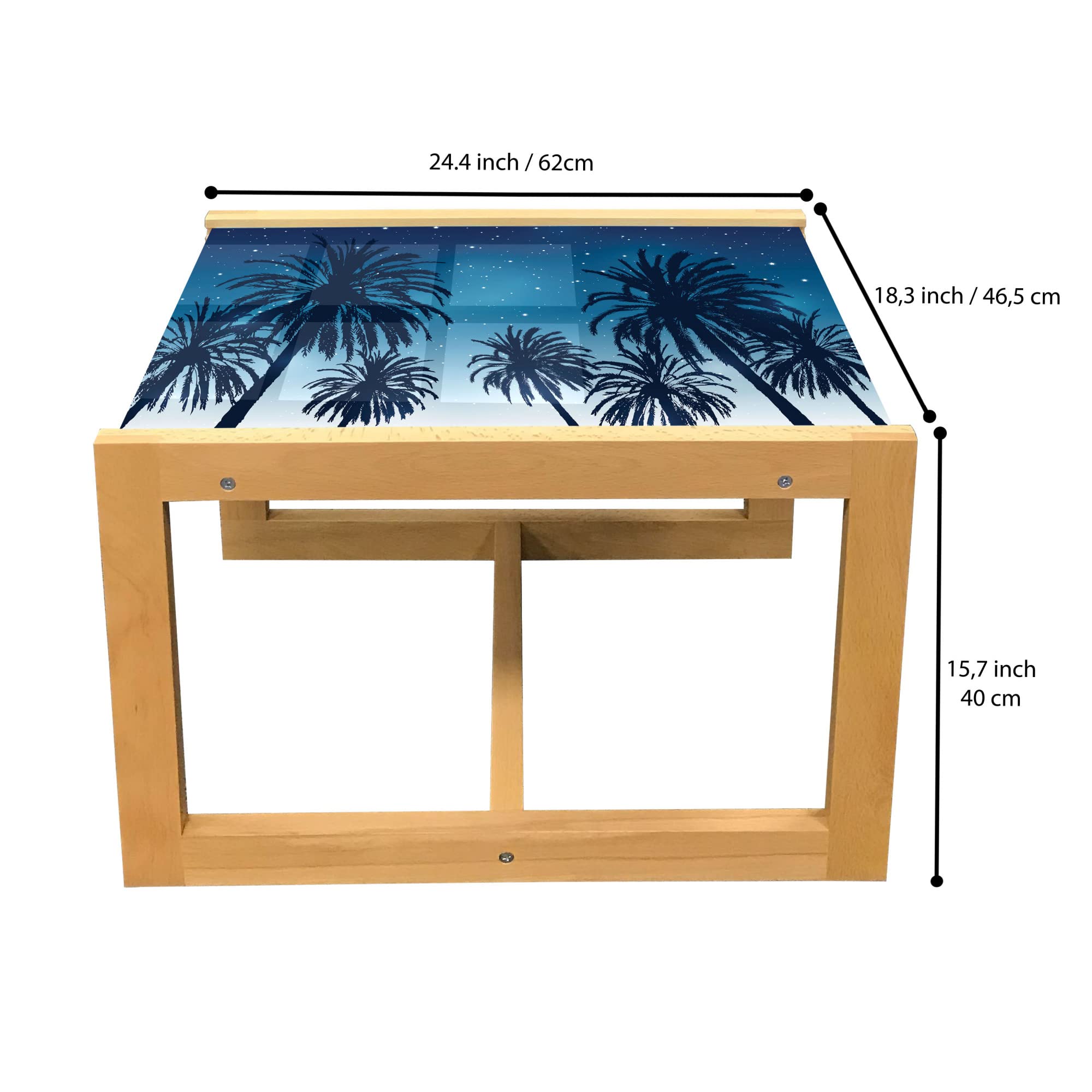 Ambesonne Trees Coffee Table - Palm Silhouettes Nature Themed with Starry Sky Art Print, Acrylic Glass Top & Wooden Frame - Perfect for Living Rooms, Offices & Dorm Decor (Dark Night Blue & White, Small)