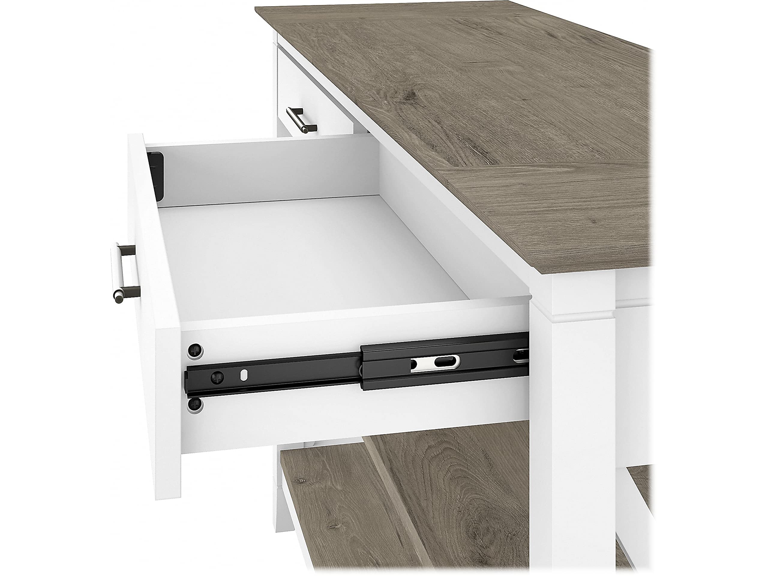 Bush Furniture Key West Console Table with Drawers & Shelves - Pure White & Shiplap Gray Finish | Entryway, Living Room & Hallway Storage Solution