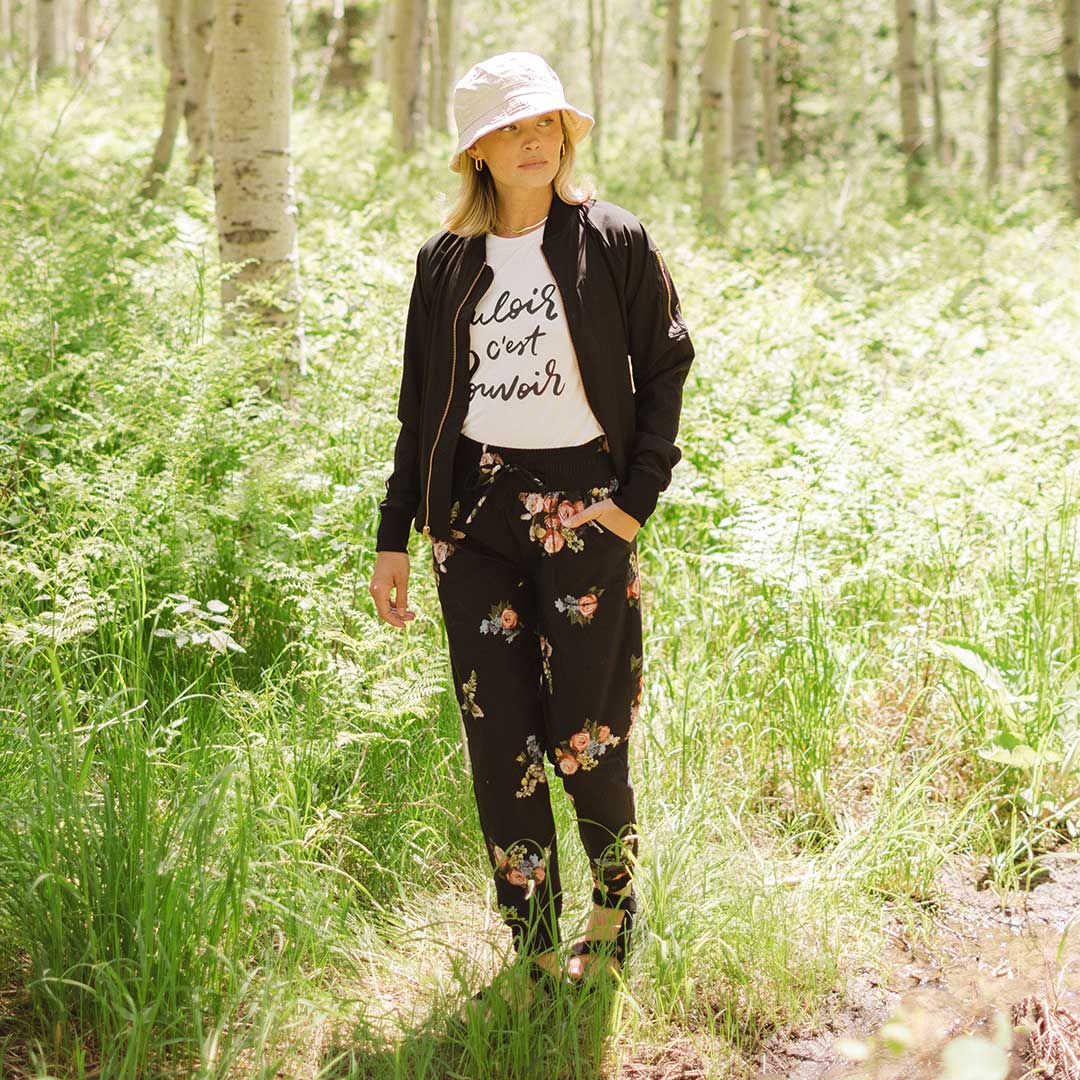 Destination Joggers for Women - Rose Black Color Comfortable Lounge Pants | Perfect for Yoga, Running, Travel & Casual Wear