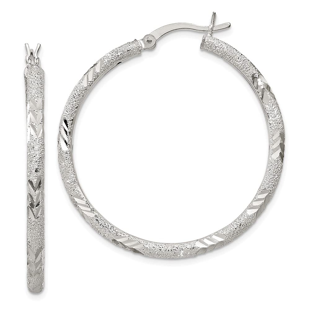 925 Sterling Silver Polished Diamond-cut Laser-cut Hinged Hoop Earrings for Women | Elegant Everyday & Party Jewelry | Perfect Gift for Birthday, Anniversary & Valentine's Day