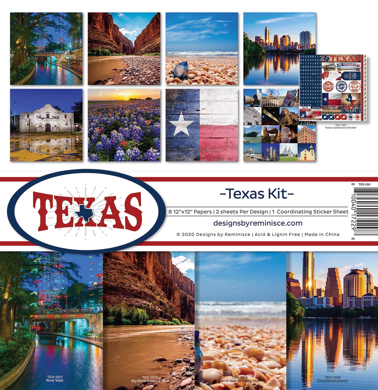Reminisce Texas Scrapbook Collection Kit - 12x12 Inch Multi-Color Scrapbooking Paper for DIY Crafts, Memory Albums & Texas-Themed Projects