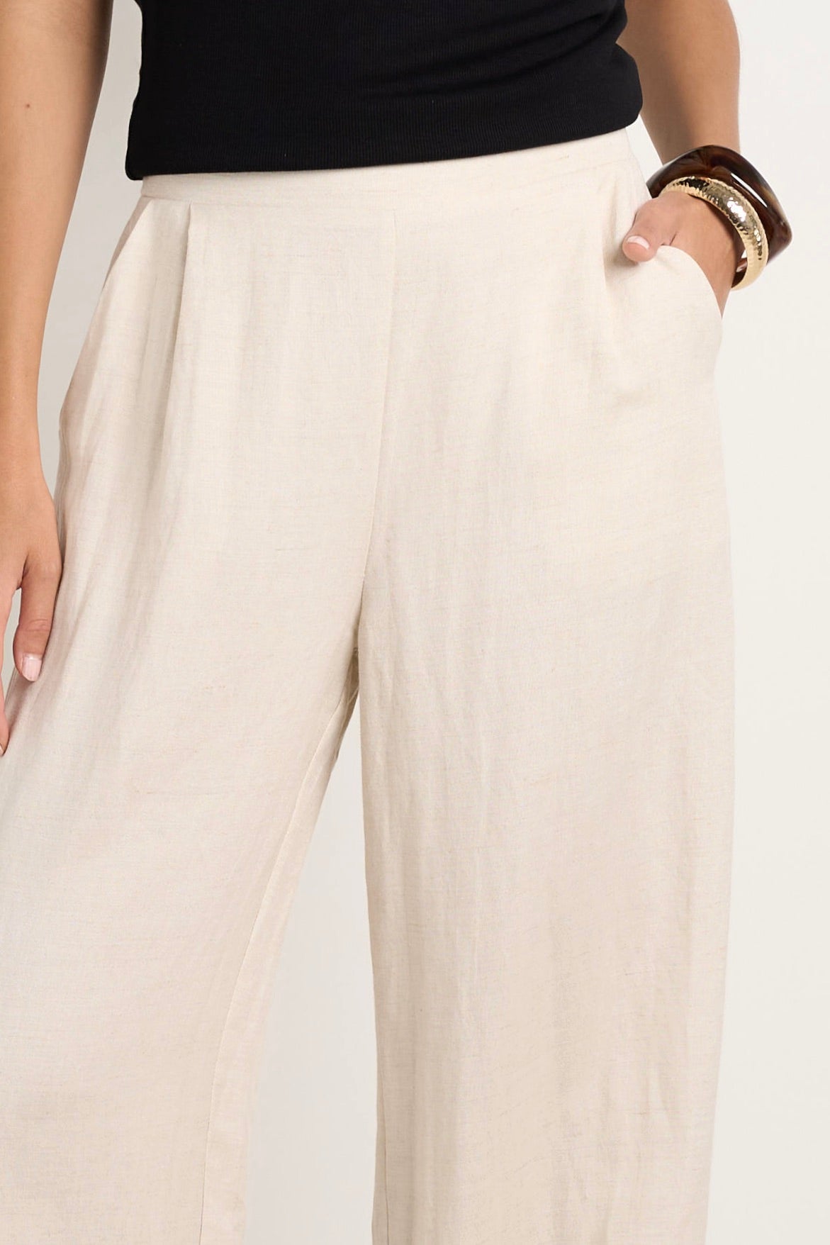 Guardian Natural Linen Viscose Elastic Waist Pants for Women - Comfortable Stretchy Lounge Pants for Yoga, Travel & Home Wear