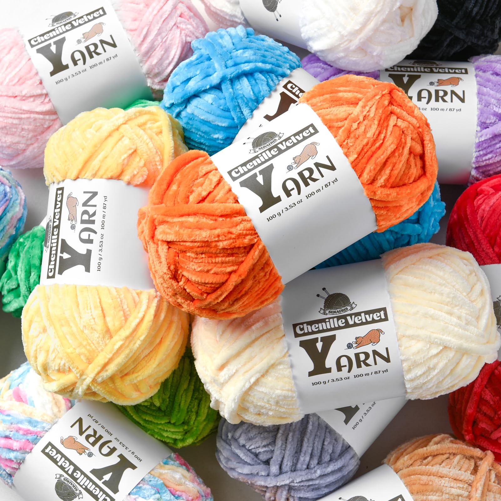 Soft Plush Chenille Chunky Yarn - Fluffy Velvet Crochet Yarn for Blankets, Scarves & Amigurumi - 100g Baby-Safe Knitting Yarn (87yds, Rainbow) - Perfect for DIY Baby Blankets, Cozy Winter Accessories & Handmade Gifts
