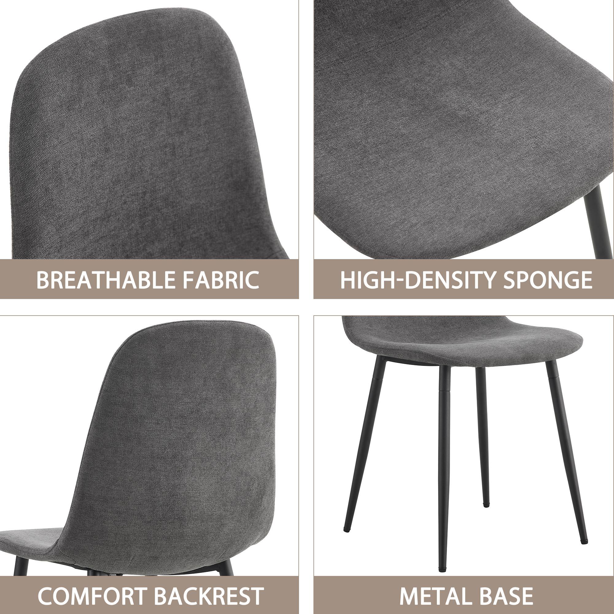 Premium 6-Piece Dark Gray Linen Cotton Dining Chair Set - Comfortable Integrated Seat & Backrest, Modern Home Decor for Kitchen, Dining Room & Office