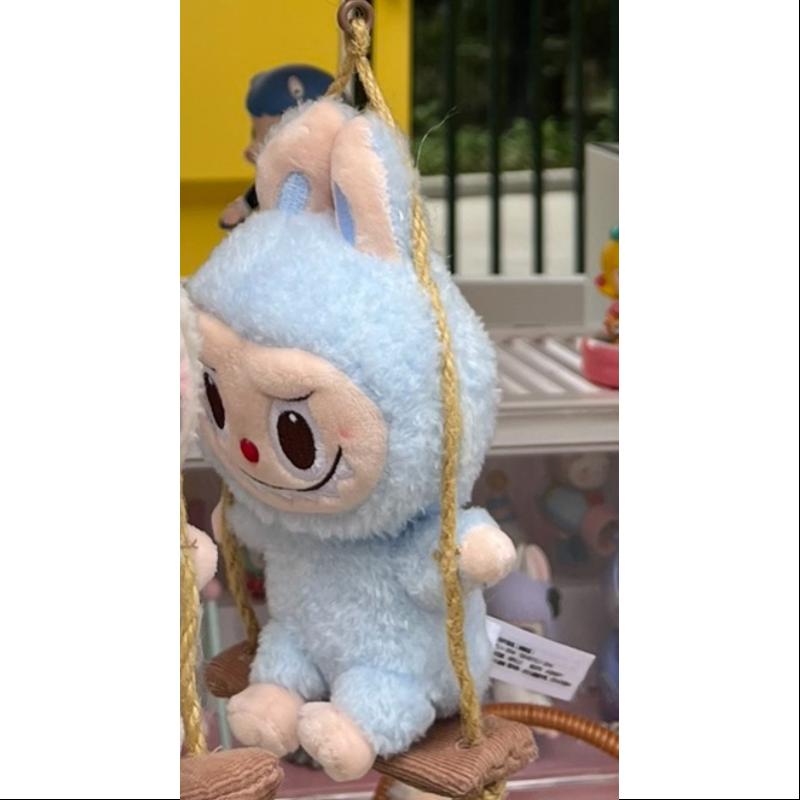 Labubu POP LAND TIMBER WORKSHOP Swing Plush Pendant - Cute Blue Collectible Toy for Display, Gifts & Anime Fans (Perfect for Keychains, Backpacks & Home Decor)