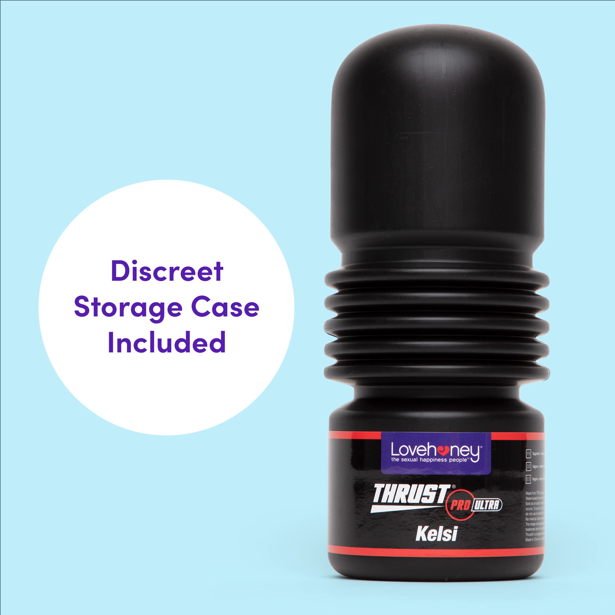 Lovehoney Thrust Pro Ultra Kelsi Male Masturbator Cup - 6 Inch Realistic Vagina Sex Toy with Textured Canal & Vibration Compatible - Waterproof Flesh Tan Male Pleasure Device for Solo Play & Couples Use - Perfect for Travel, Discreet Storage & Enhancing Intimacy