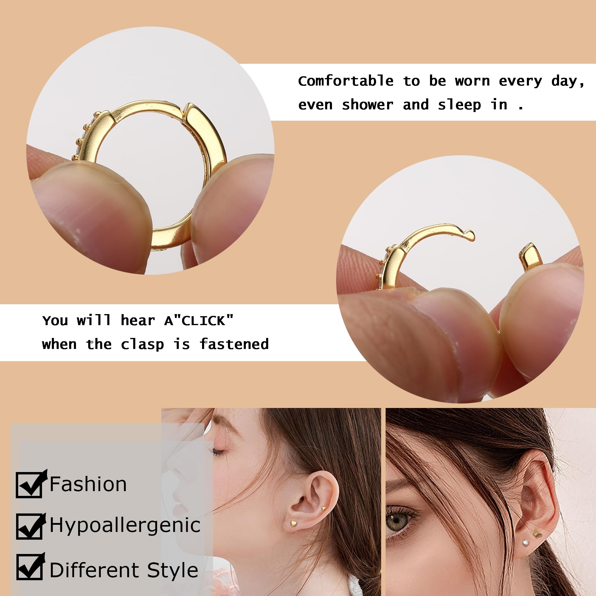 JeweBella 29Pcs Dangle Hoop Earrings for Women - Stainless Steel Evil Eye, Star & Moon Hanging Hoops - Hypoallergenic Gold/Silver Chain Earring Set with Mini Pearl & Zircon Studs - Perfect for Parties, Weddings & Everyday Wear