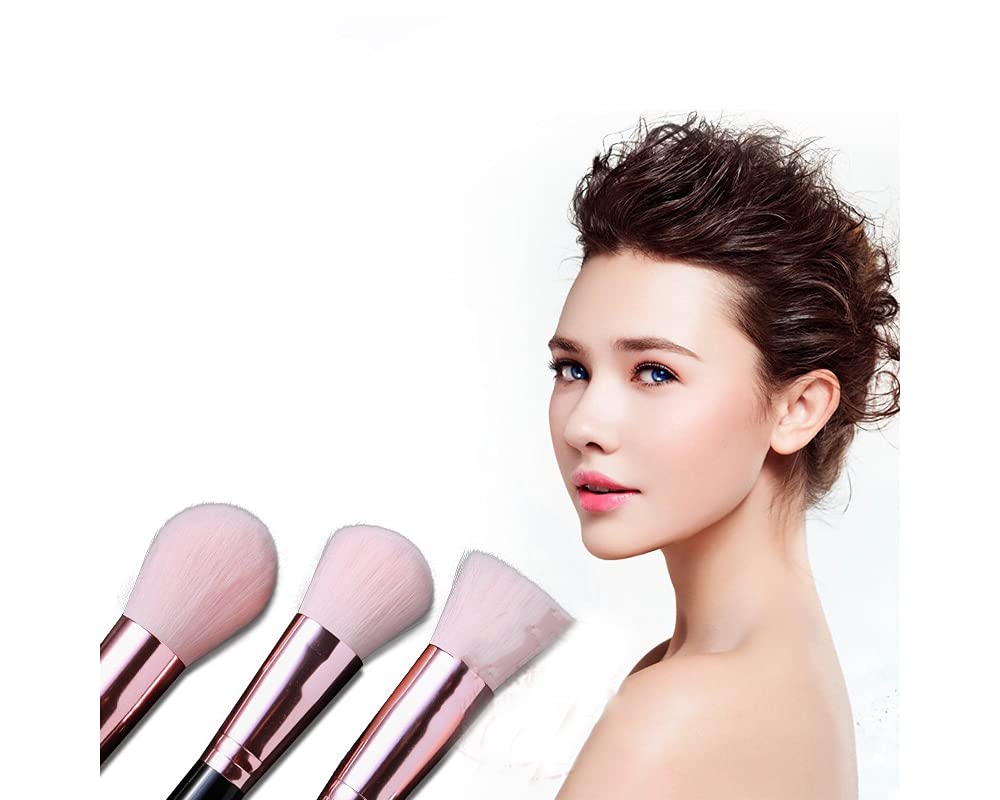 3-Piece Makeup Brush Set with Rose Quartz Handle - Foundation, Powder & Blush Brushes for Flawless Application | Natural Healing Crystal Cosmetic Brushes | Perfect for Travel & Daily Makeup Routine