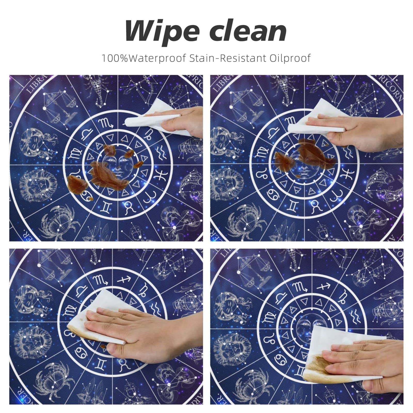 Galaxy Tarot Horoscope Wheel Tablecloth - Zodiac Round Elastic Edge Fitted Table Cover for 40