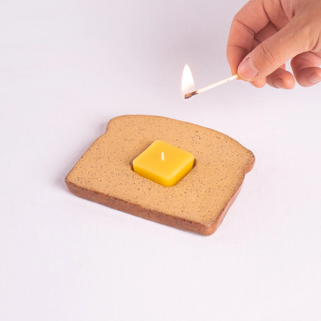 Handmade Ceramic Toast & Butter Tealight Candle Holder with Beeswax Candle - Funny Kitchen Decor Gift for Food Lovers | Perfect for Coffee Tables, Dinner Parties & Cozy Home Decor