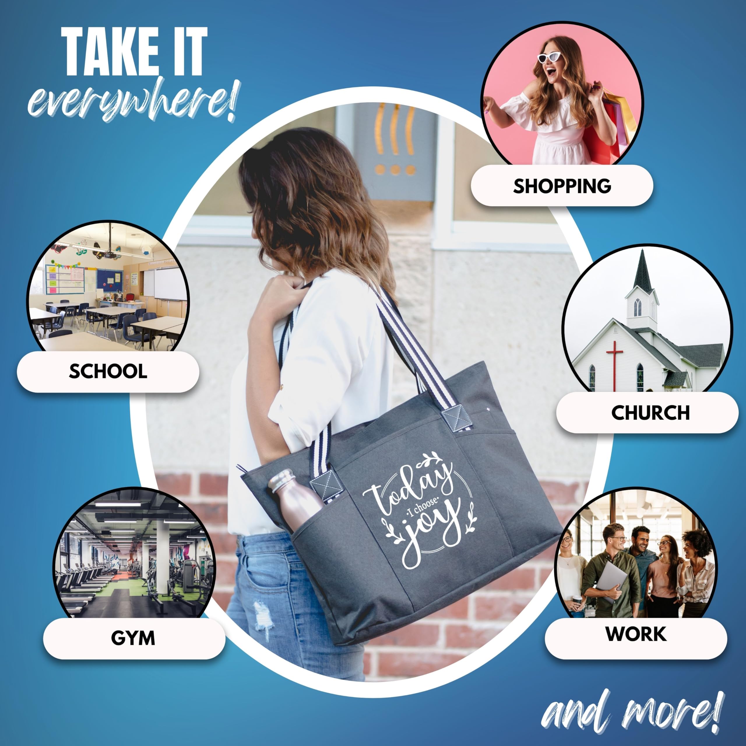 Brooke & Jess Designs Large Zippered Inspirational Tote Bags for Women - Christian Gift Ideas - Perfect for Church, Bible Study & Daily Use