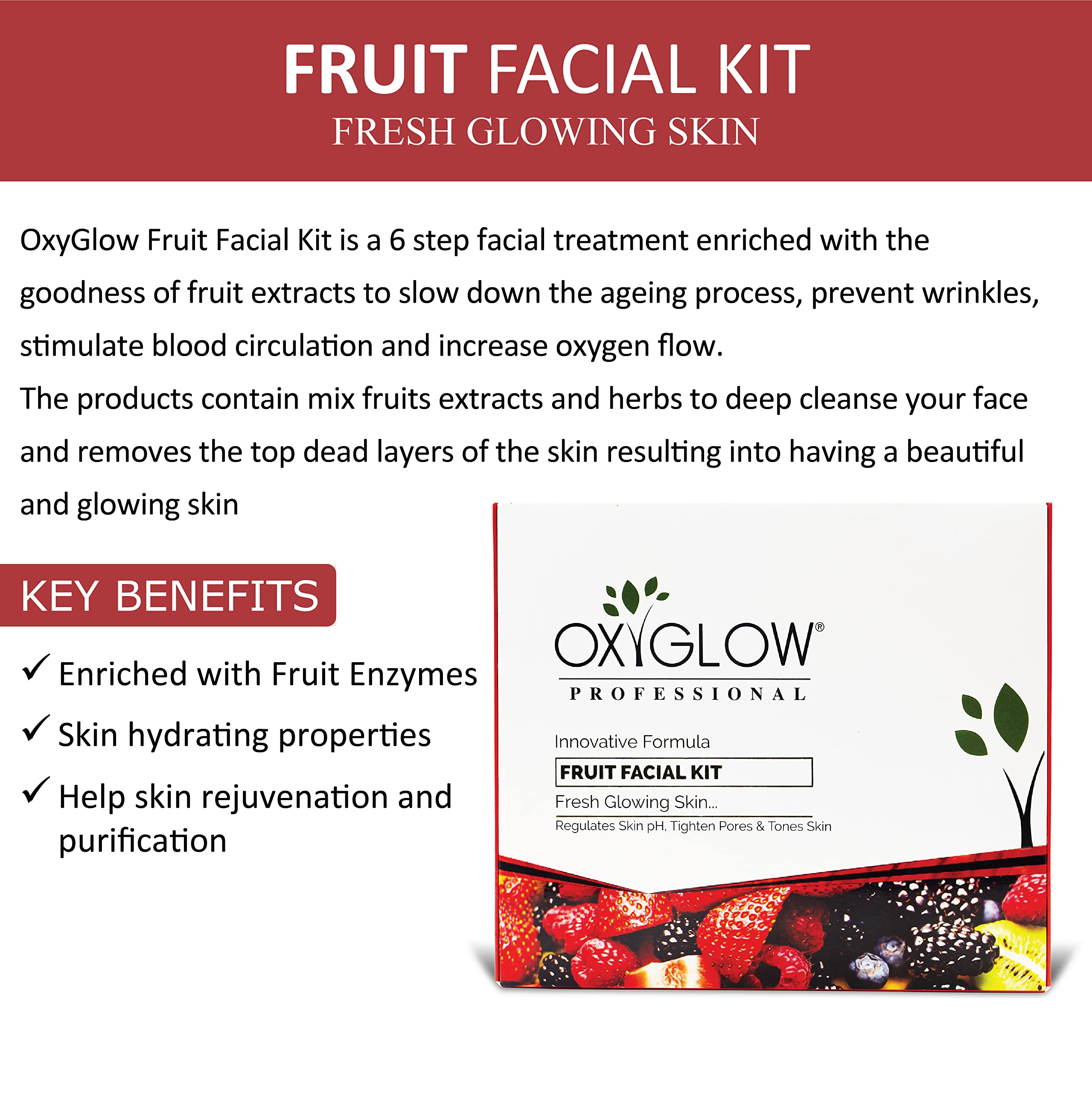OxyGlow Herbals Multi Fruit Facial Kit for Glowing Skin | Hydrating & Regulating Skin Care | Enriched with Fruit Enzymes | 260g | Perfect for Daily Skincare Routine & Spa Treatments