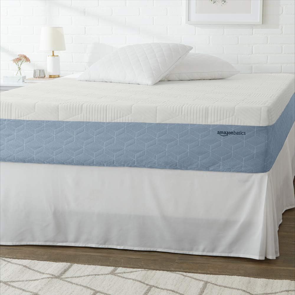 Amazon Basics Cooling Gel Memory Foam Mattress - Medium Firm Queen Size (80x60x12 Inches) - CertiPUR-US® Certified, Breathable & Pressure Relieving - Perfect for Hot Sleepers & Back Pain Relief - White/Gray