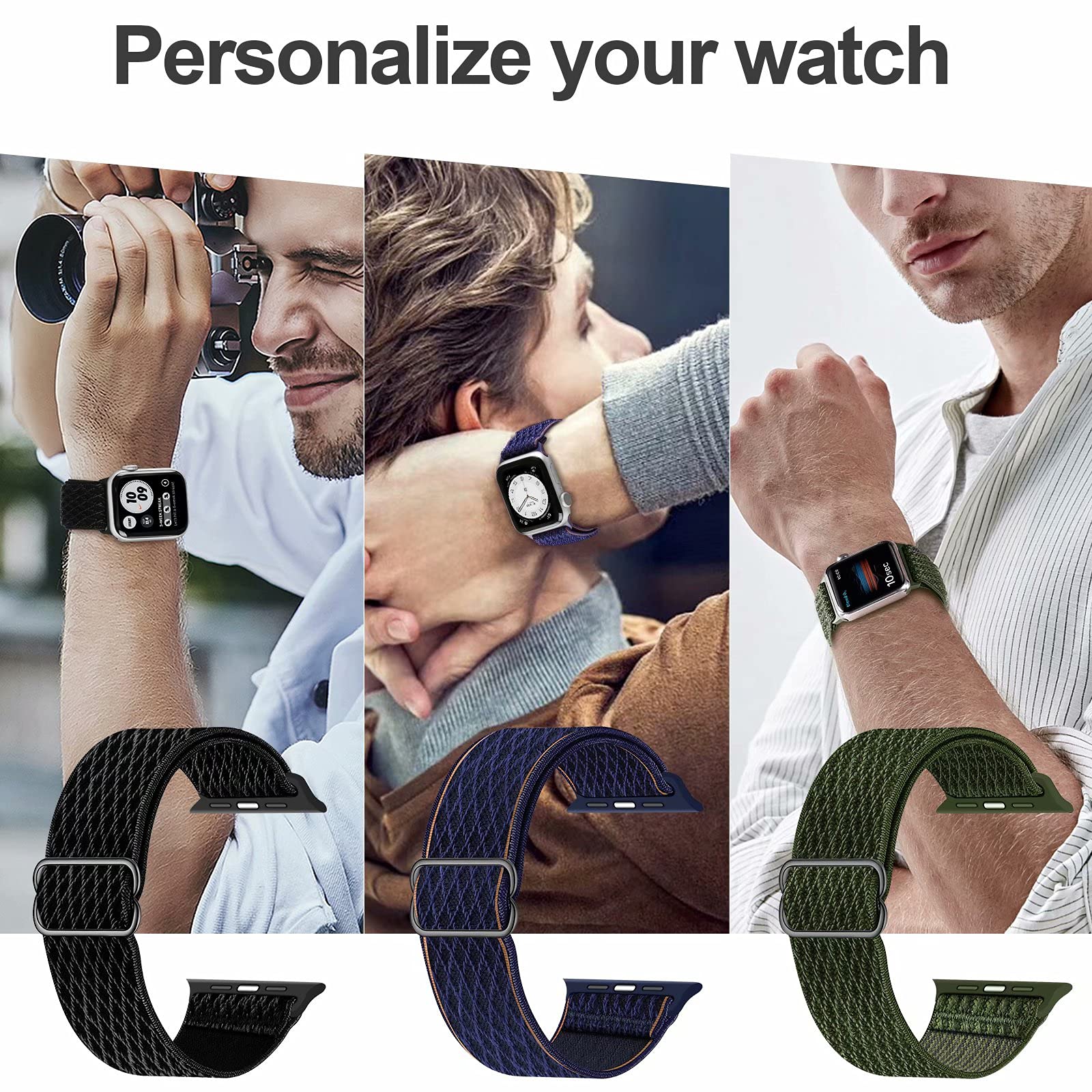 Stretchy Nylon Solo Loop Bands for Apple Watch 38mm/40mm/41mm/42mm - Compatible with Series 10, SE & More - Adjustable Braided Sport Strap for Women & Men - 3 Pack - Perfect for Workouts, Running & Everyday Wear