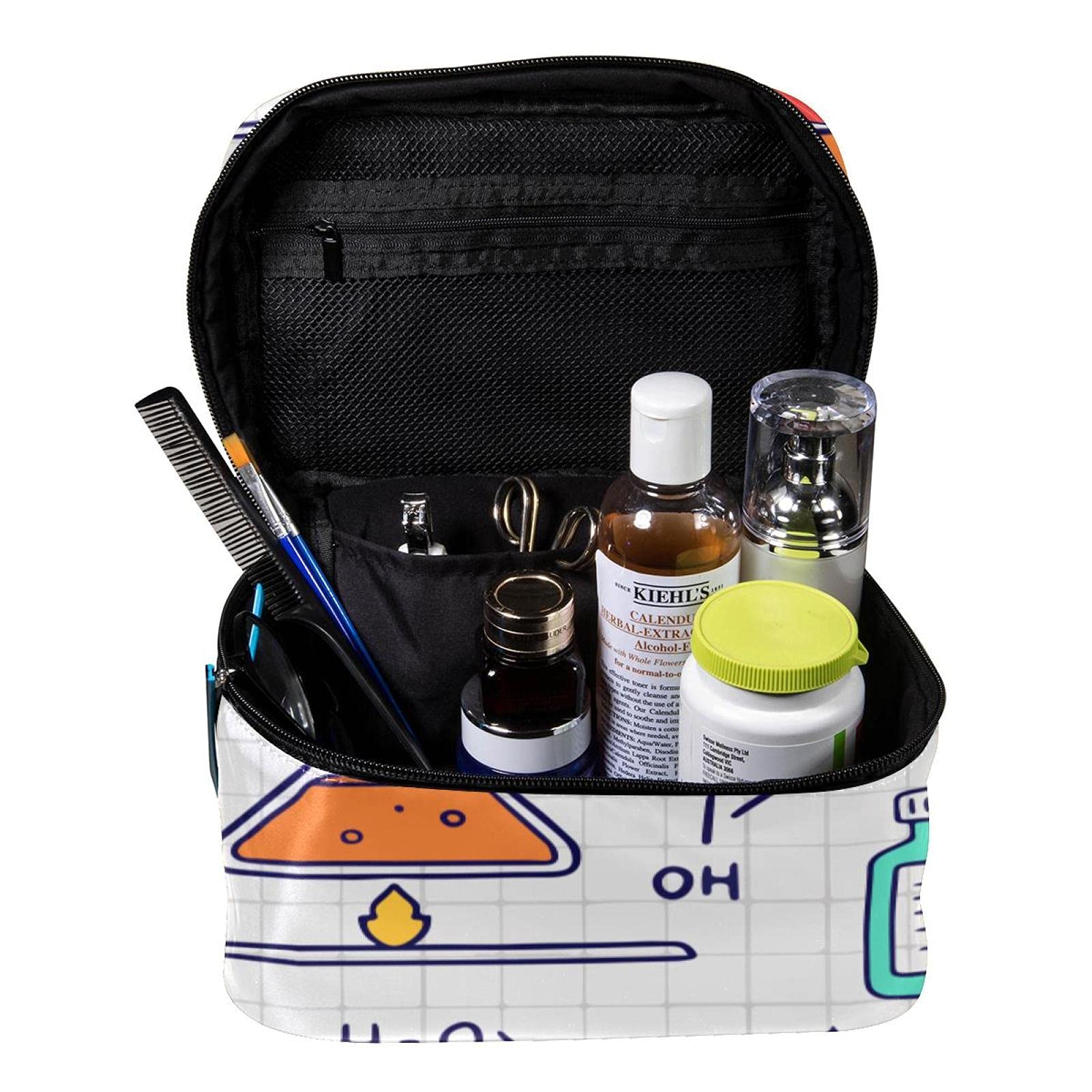 Hand Drawn Chemistry Pattern Travel Makeup Bag - Large Cosmetic Organizer with Zipper for Women & Girls - Perfect for Travel, Gym & Daily Essentials Storage