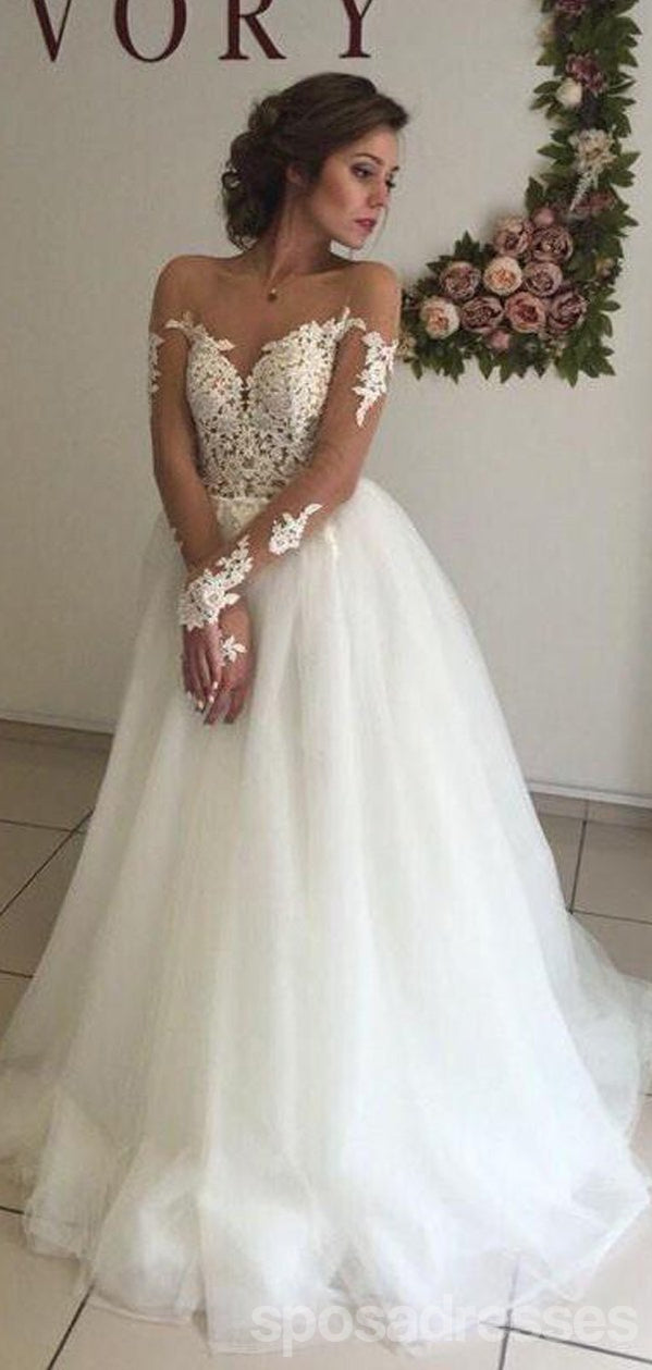 Elegant Off-Shoulder Long Sleeve Lace A-Line Wedding Dress WD409 - Perfect for Beach, Church & Formal Weddings