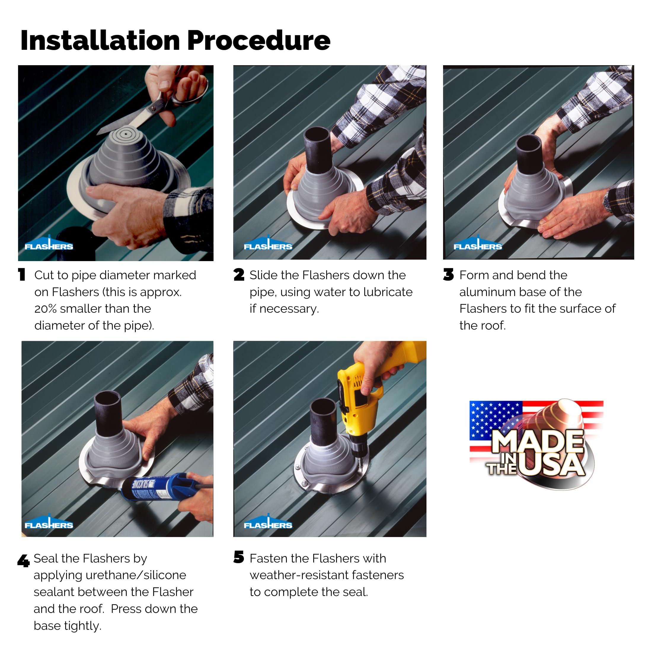 EPDM Flexible Roof Jack Pipe Boot for Metal Roofing - Fits Pipe OD 4-1/4