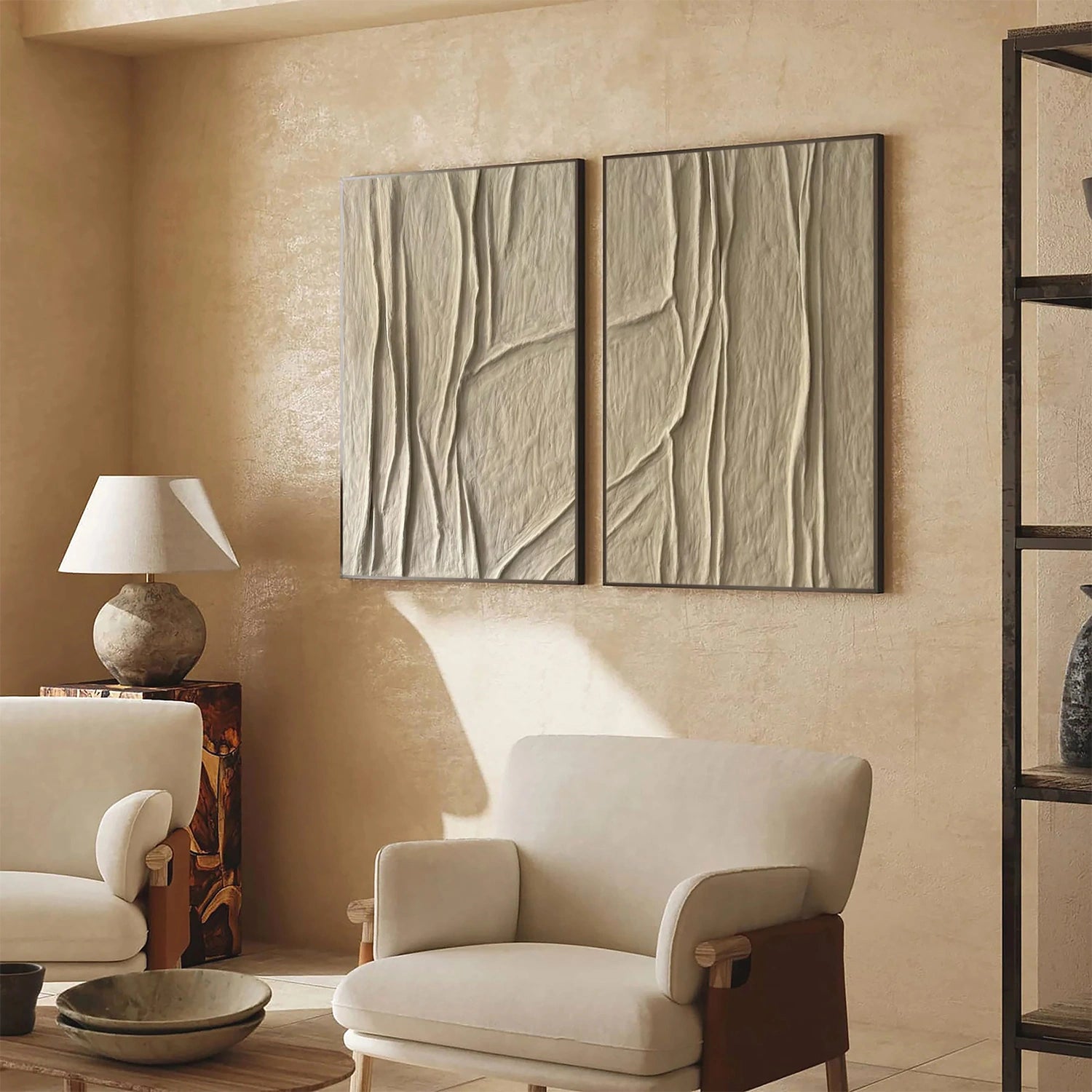 Abstract Beige & Brown Wall Art Set of 2 - Modern Canvas Paintings for Living Room, Bedroom & Office Decor #BB134