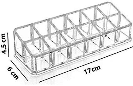 12-Section Clear Acrylic Makeup Organizer - Lipstick & Cosmetic Storage Holder for Vanity, Bathroom Counter, Travel (AR Mall)
