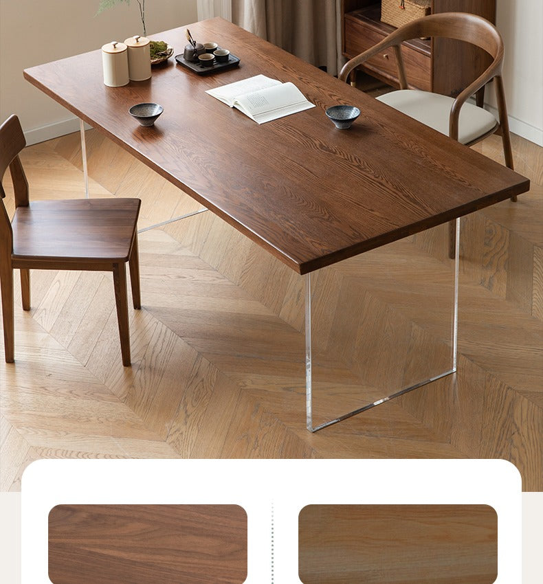 Solid Oak & Black Walnut Acrylic Floating Dining Table - Large Size Modern Wooden Table for Dining Room, Kitchen, and Open Concept Living Spaces