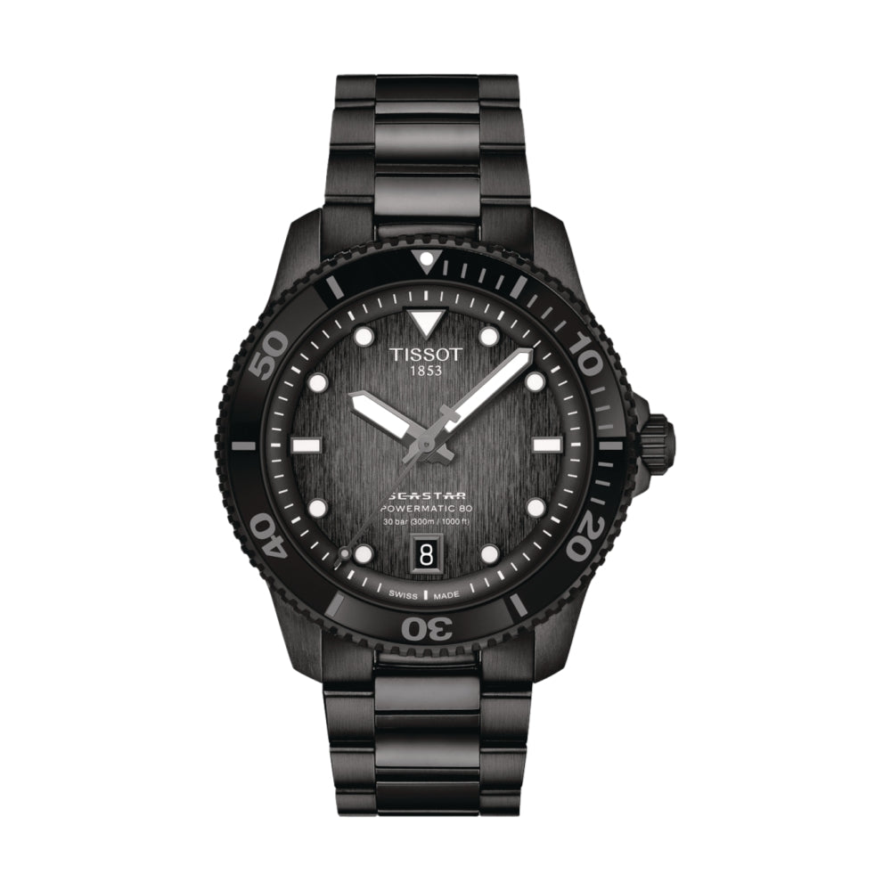 Seastar 1000 Powermatic 80 Automatic Men's Watch - 40mm Black PVD Stainless Steel Bracelet - Diving, Swimming & Everyday Wear