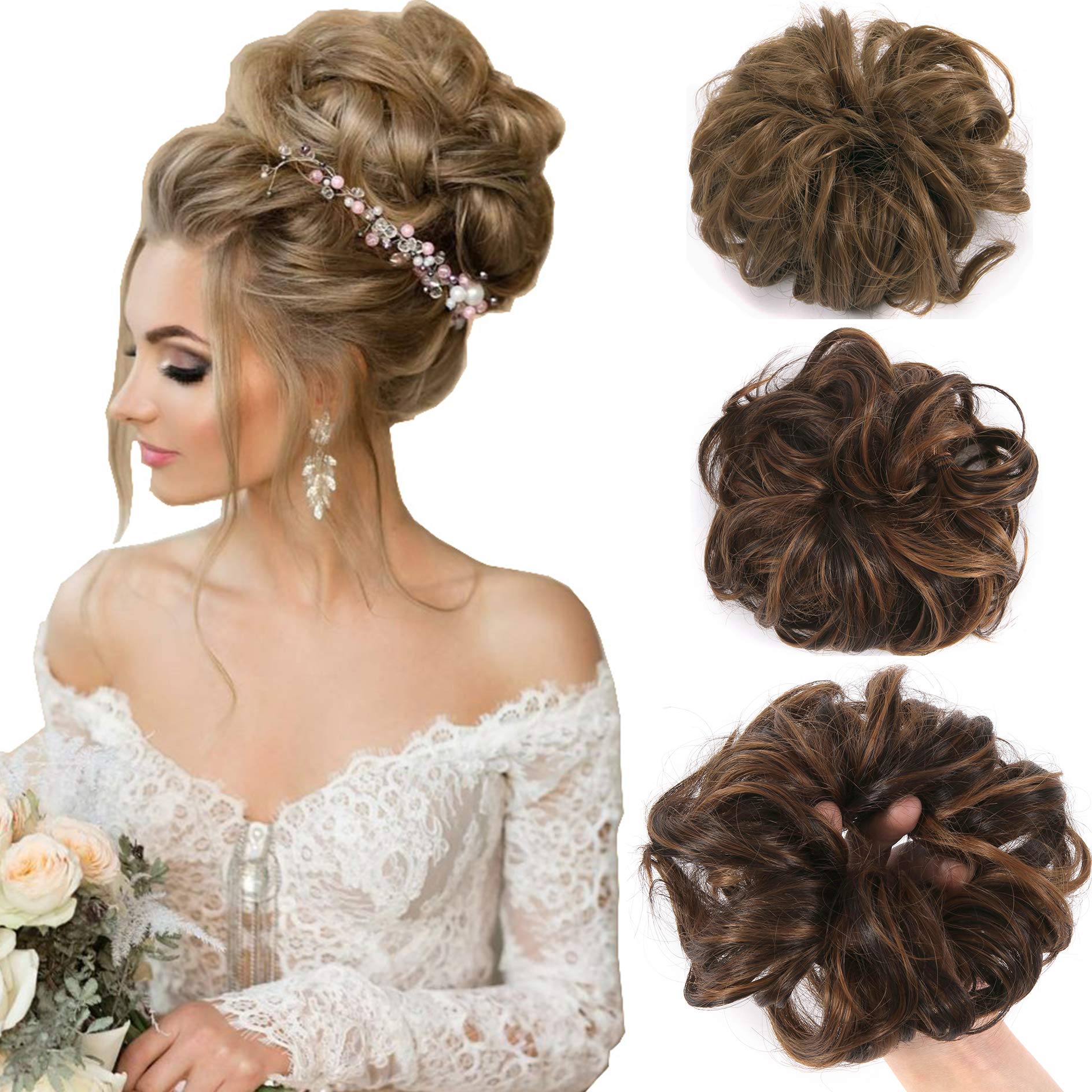 Messy Hair Bun Extensions - Natural Looking Chignon Hairpiece with Scrunchie for Updo & Ponytail Hairstyles - Perfect for Weddings, Parties & Everyday Wear