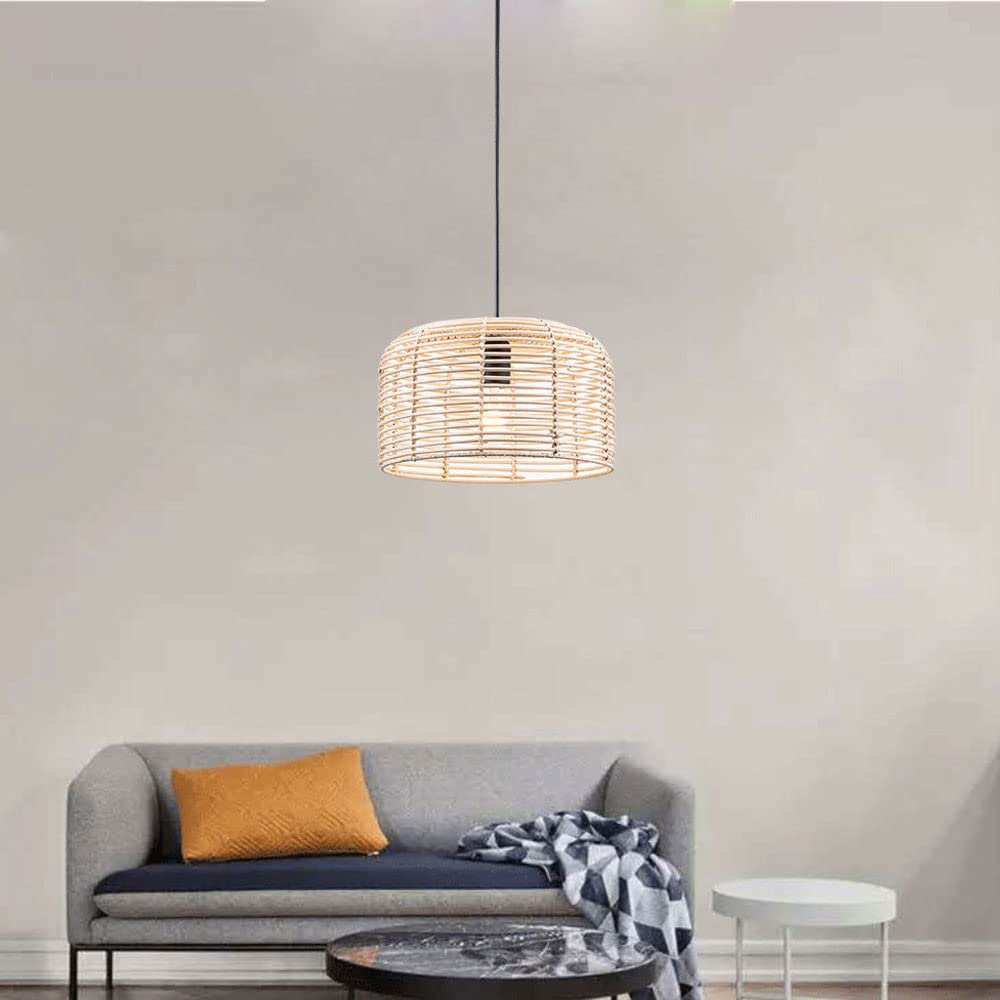 Handwoven Wicker Hanging Lamp - Rustic Bamboo Chandelier with Rattan Shade, Farmhouse Ceiling Pendant Light for Bedroom, Dining Room & Restaurant Decor | Boho Home Lighting & Cozy Ambiance