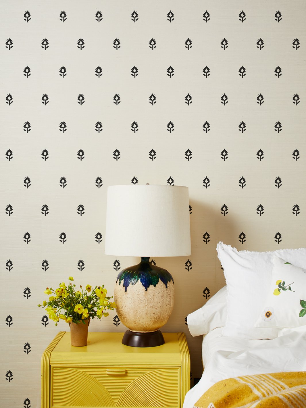 Large Block Print Grasscloth Wallpaper by Sugar Paper in Black - Perfect for Living Room, Bedroom & Home Office Decor