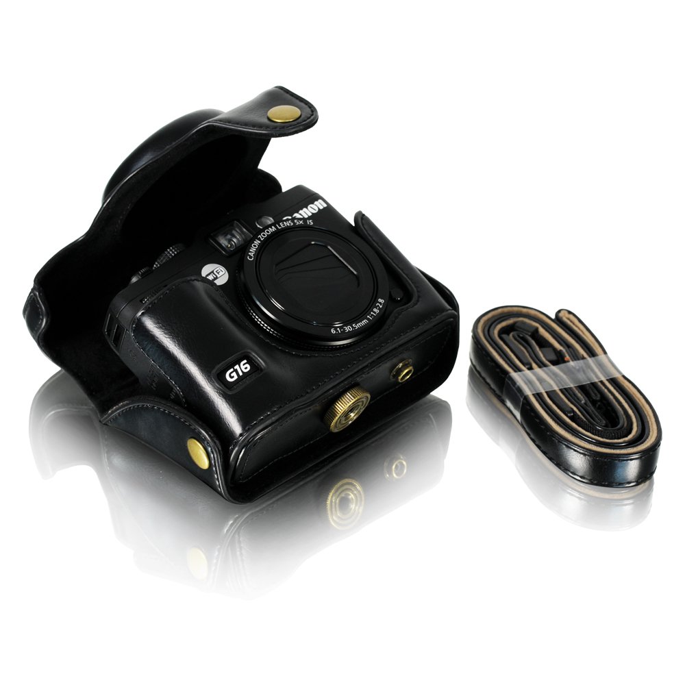 CamDesign Firm-Shell Classic Black Simulated Leather Camera Case for Canon PowerShot G16/G15 - Detachable Base, 3 Carry Options & Tripod Mount | Durable Protective Cover for Travel, Photography & Outdoor Adventures
