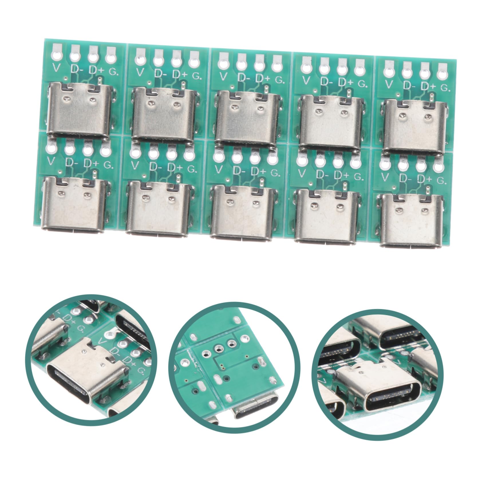 Jojofuny 10pcs USB Type-C Female PCB Board - Zinc Alloy USB C Connector Module for Power Supply & Data Transfer | Compatible with DIY Electronics, Smartphone Repairs & Circuit Board Projects