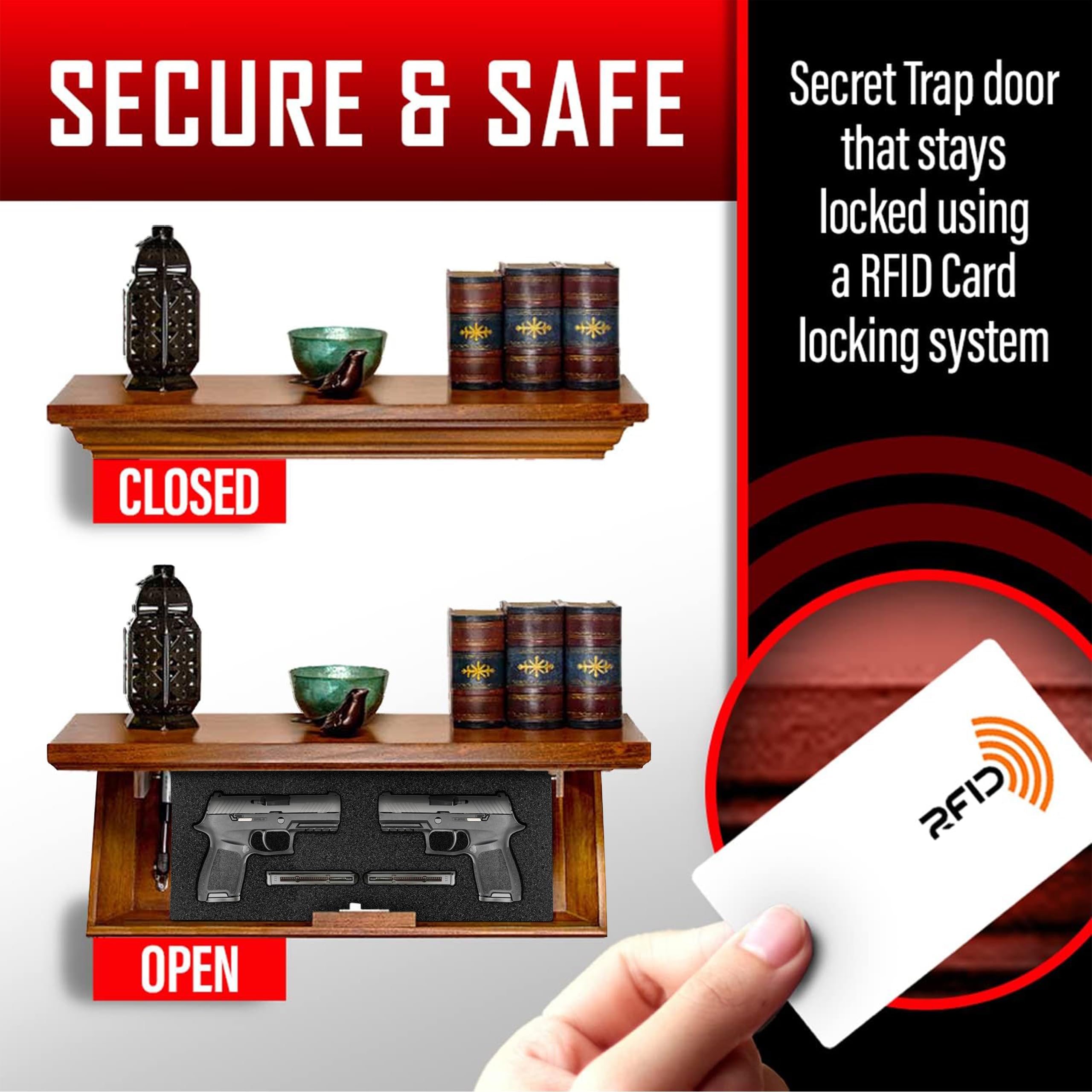 Premium Tactical Traps Patriot 35C Gun Safe Shelf - USA Made Compact Firearm Storage with RFID Lock - 22.5