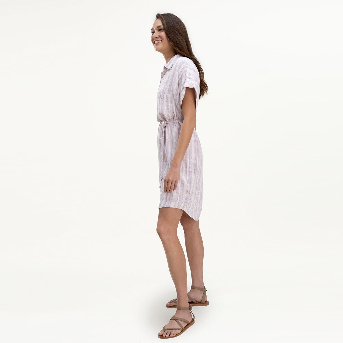 Blanche Shirt Dress for Women - Floral Striped Casual Midi Dress with Belt, Perfect for Office, Date Night & Spring Outfits