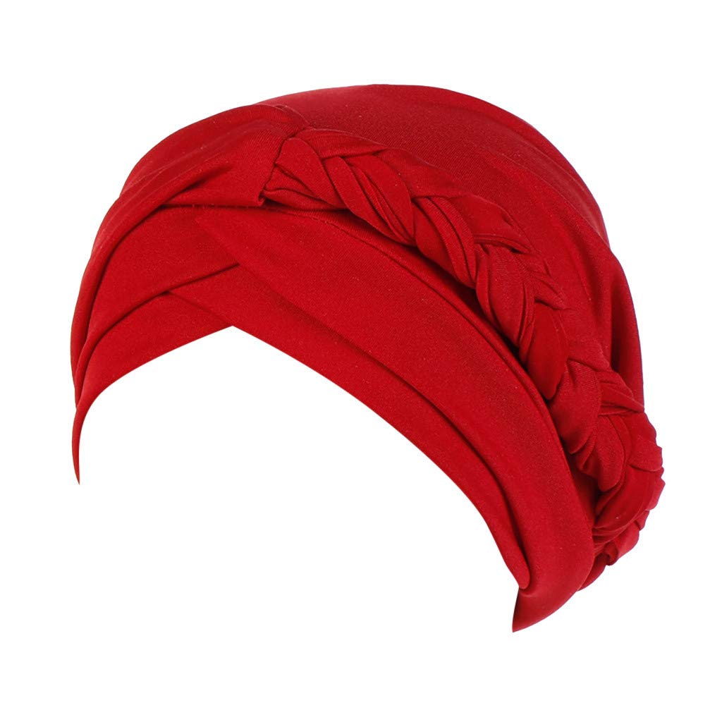 African Women's Turban Headwrap - Bohemian Pre-Tied Twisted Braid Beanie Cap Headscarf Hair Cover in Red | Perfect for Church, Weddings, and Everyday Fashion