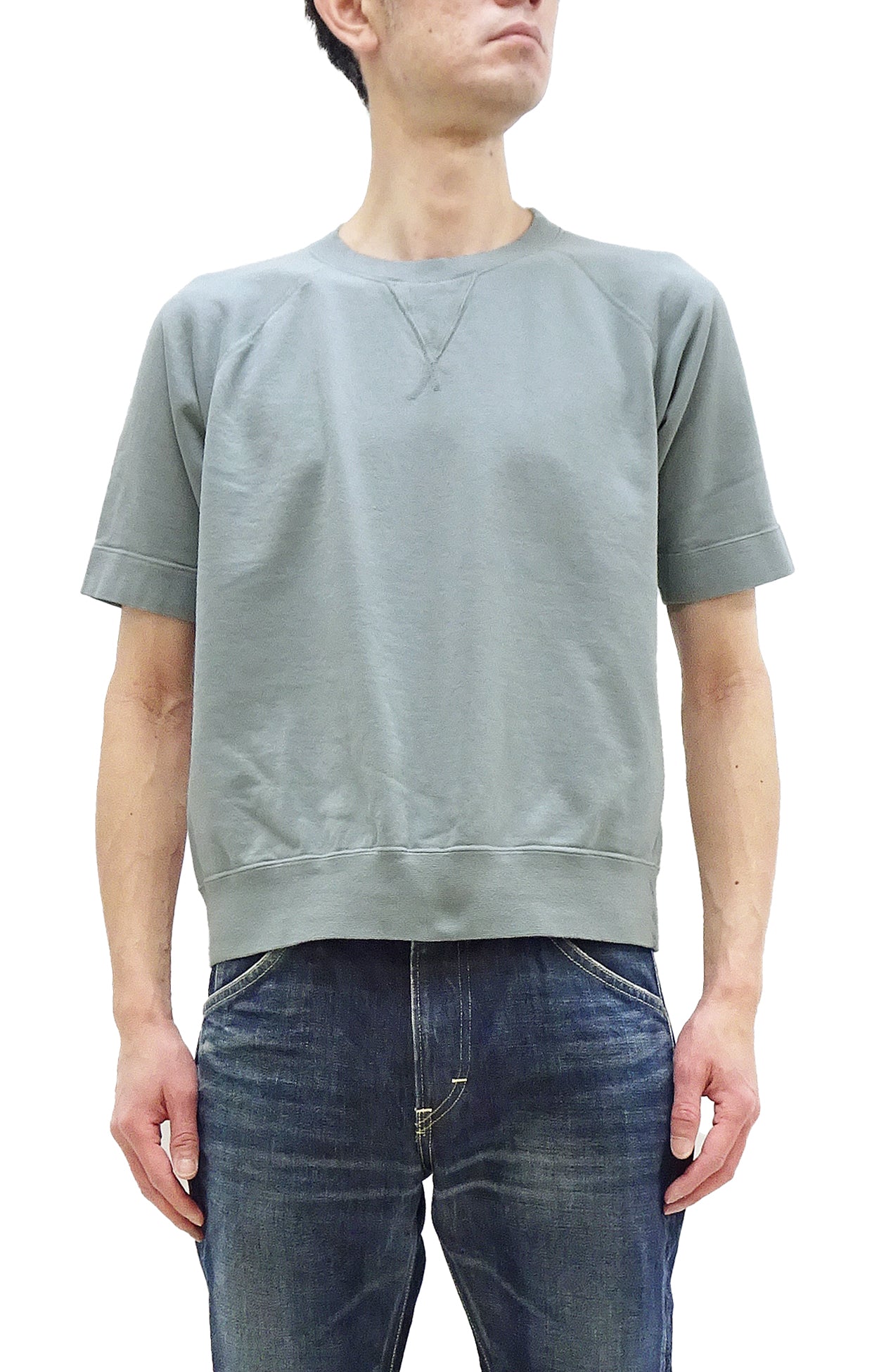 Men's Plain Short Sleeve Sweatshirt - Solid Color French Terry Fabric T-Shirt | TOYS McCOY TMC2429 | Faded Saxe Grey | Casual Wear & Street Style Outfits