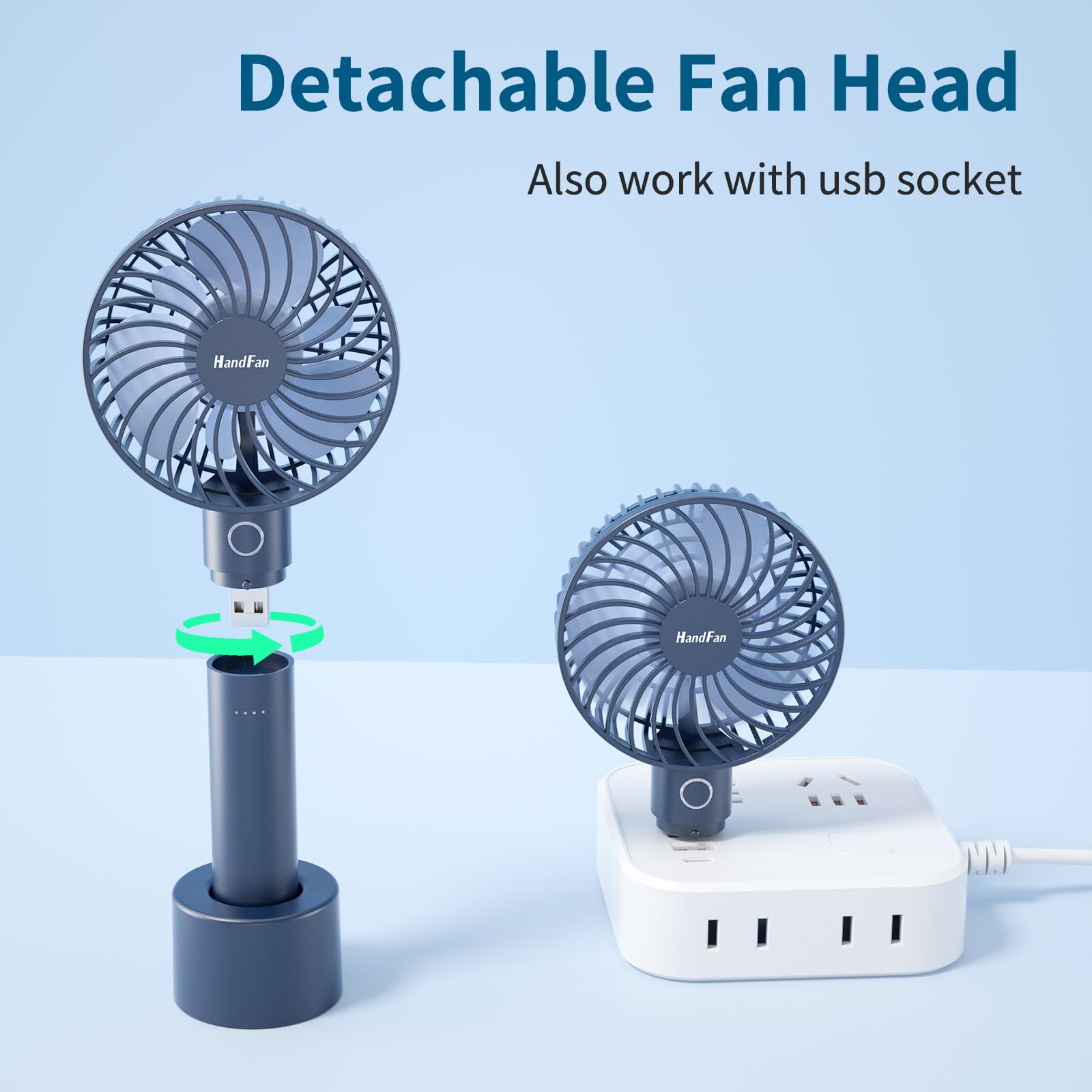 Portable Rechargeable Handheld Fan with Built-in Power Bank - Mini Personal Cooling Fan for Women, Desk, Travel, Beach, Office & Outdoor Use (Royal Blue) - Perfect for Makeup, Camping & Summer Activities
