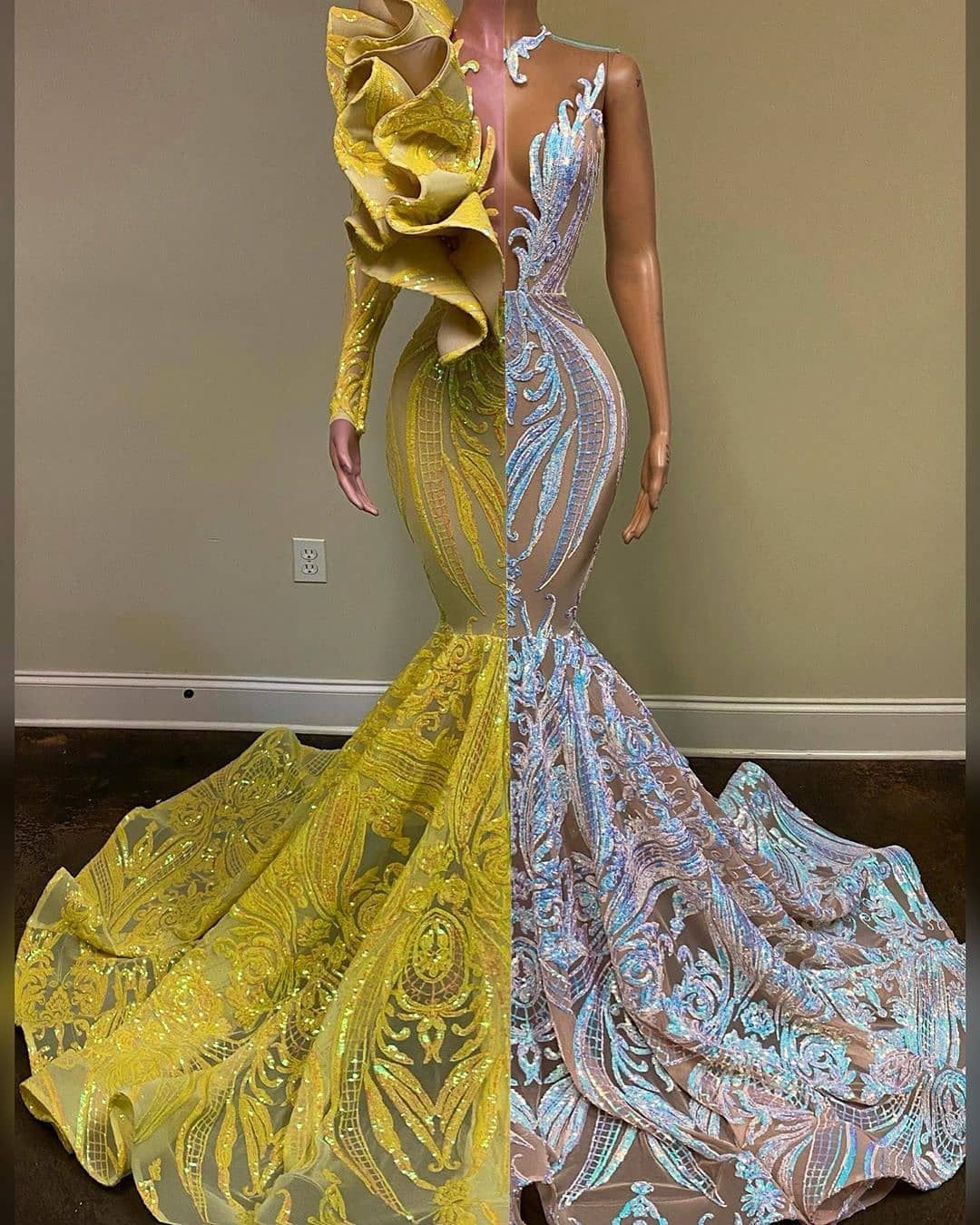 Elegant V-Neck One Shoulder Long Sleeve Mermaid Prom Dress for Women - Perfect for Homecoming, Formal Events & Evening Parties