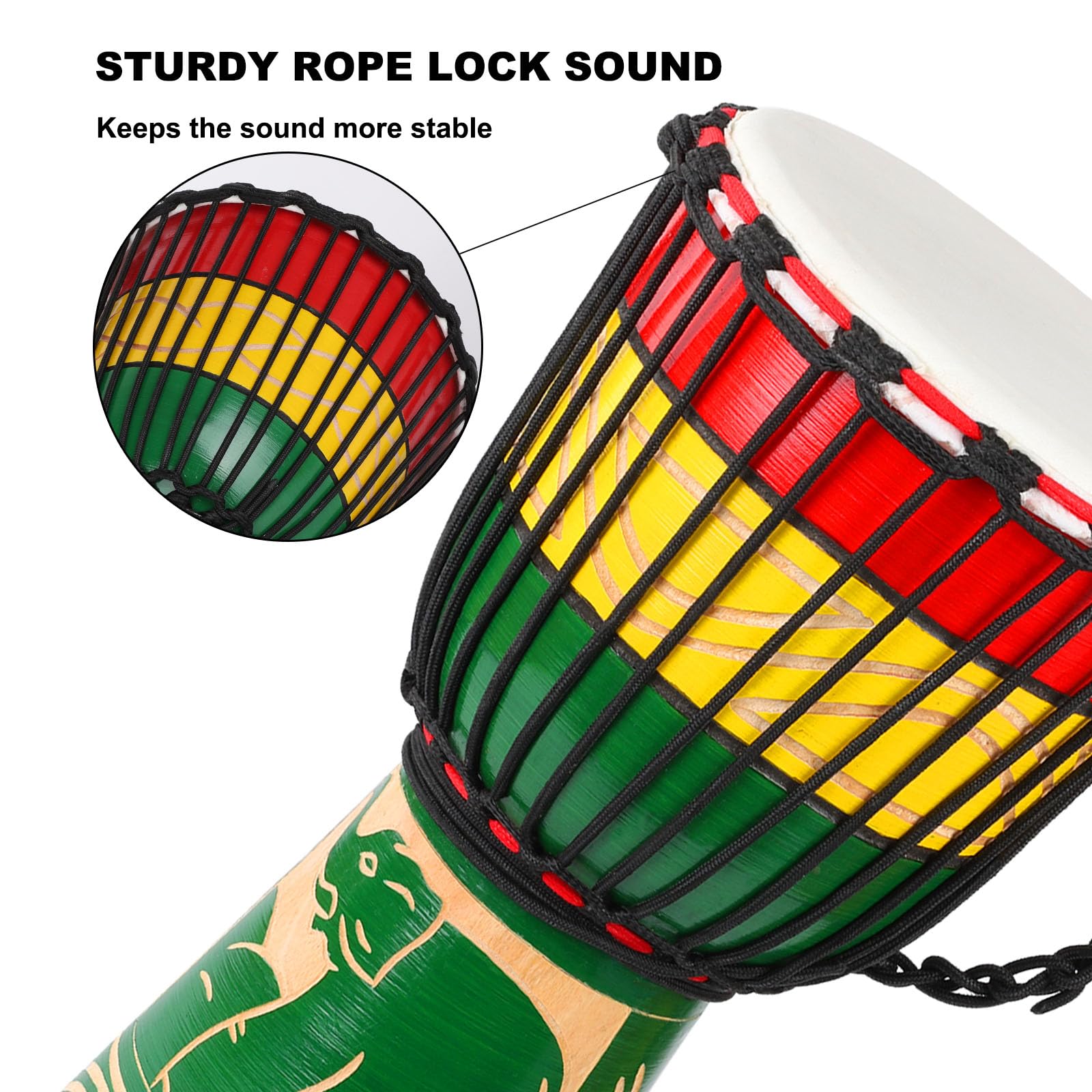 LIEKE 10'' x 20'' African Djembe Drum - Hand Carved Mahogany Wood with Goatskin Head - Professional Quality Percussion Instrument for Adults & Beginners (Green) | Perfect for Music Therapy, Drum Circles, Classroom Learning & Cultural Performances
