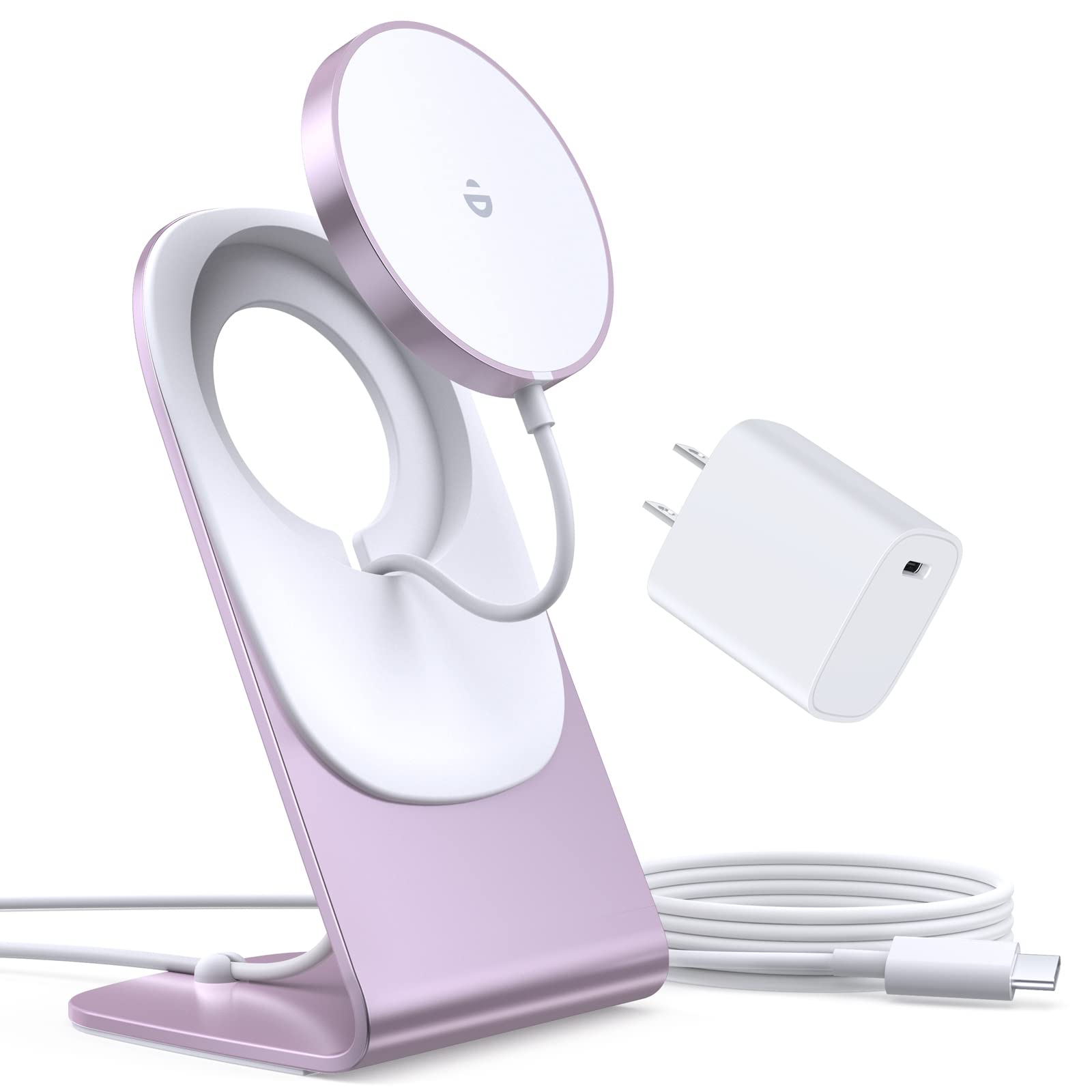 Magnetic Wireless Charger for iPhone 15/14/13/12 Pro Max Plus Mini - 20W Fast Mag-Safe Charging Stand/Pad with 5ft USB-C Cable & Adapter | Portable Charging Station for Home, Office, Car & Travel (Pink)
