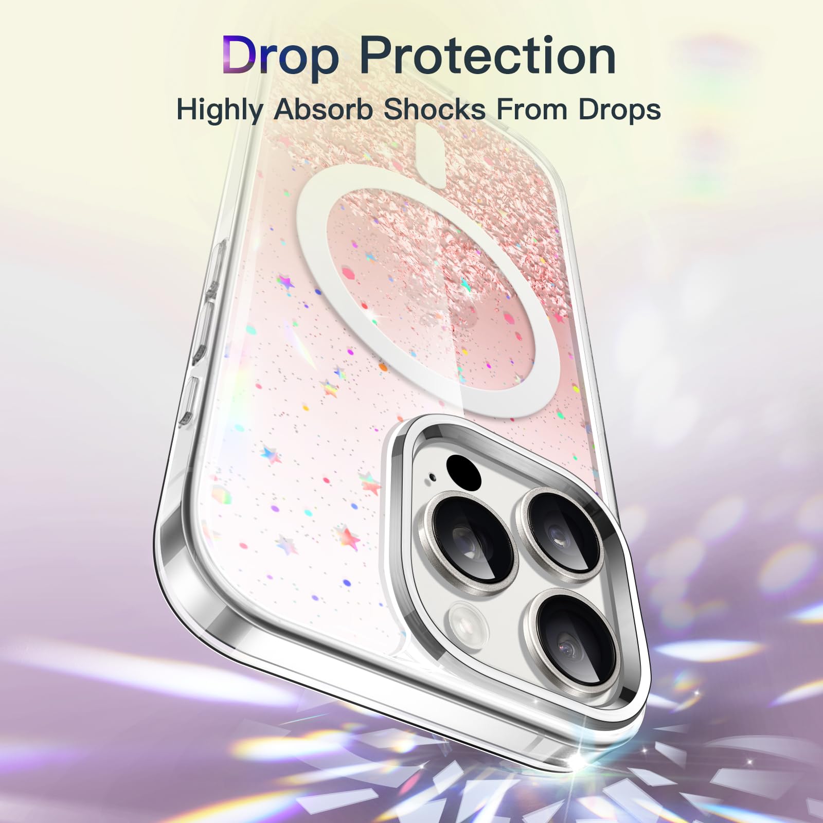 JETech Glitter Case for iPhone 15 Pro Max 6.7-Inch | MagSafe Compatible | Clear Sparkle Phone Cover with Shockproof Protection | Cute Bling Design for Women & Girls | Perfect for Parties, Daily Use & Gift Giving (Pink)